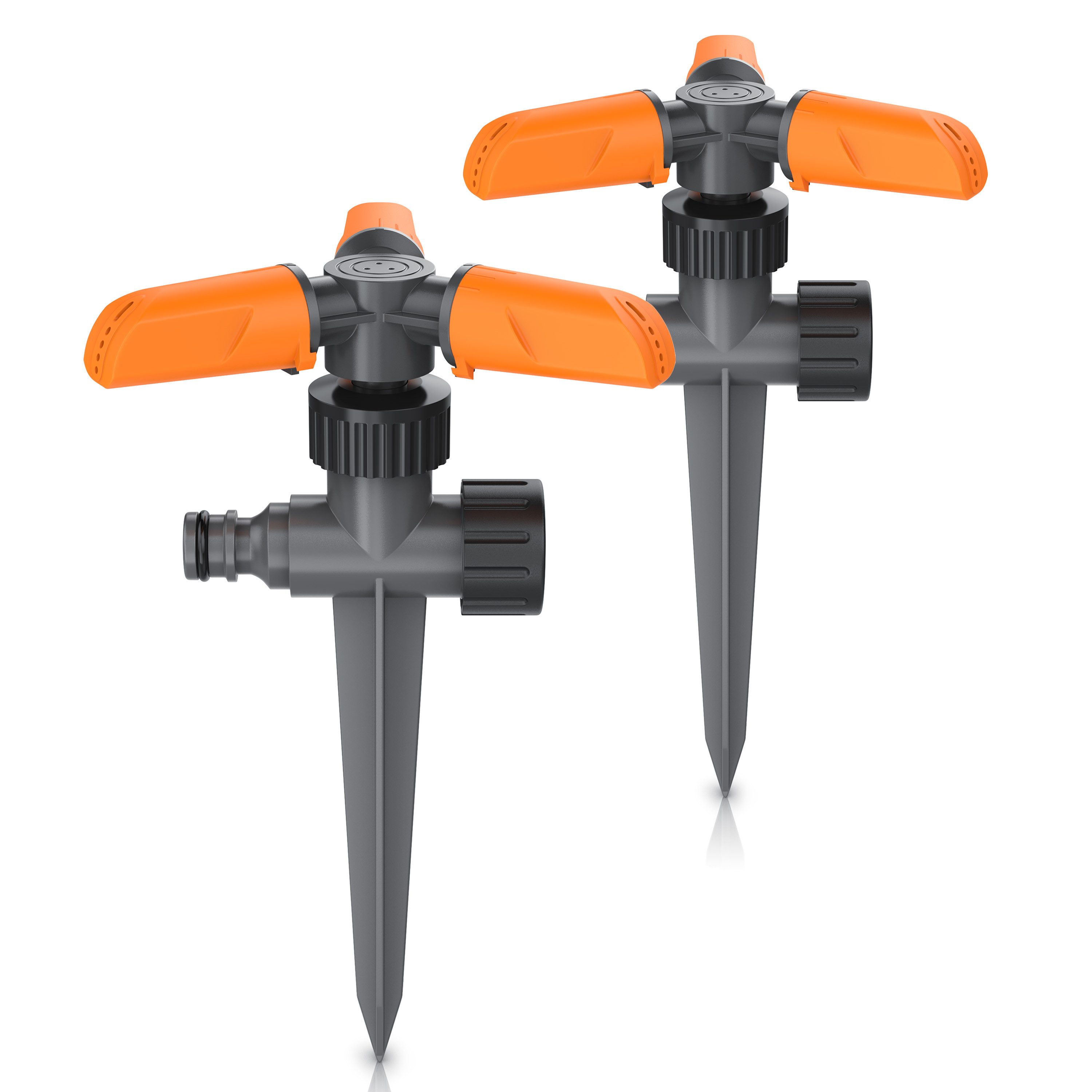 Brandson Kreisregner Garten Sprinkler, 360° Rasensprenger, 3 Arm Rasensnsprikler rotierend, für Flächen bis 80 m², 21 cm lang, (Spar-Set, 2-St., 2er Set), 15 Strahldüsen, 10 m Reichweite, bis 80 m² Fläche, Gardena kompatibel