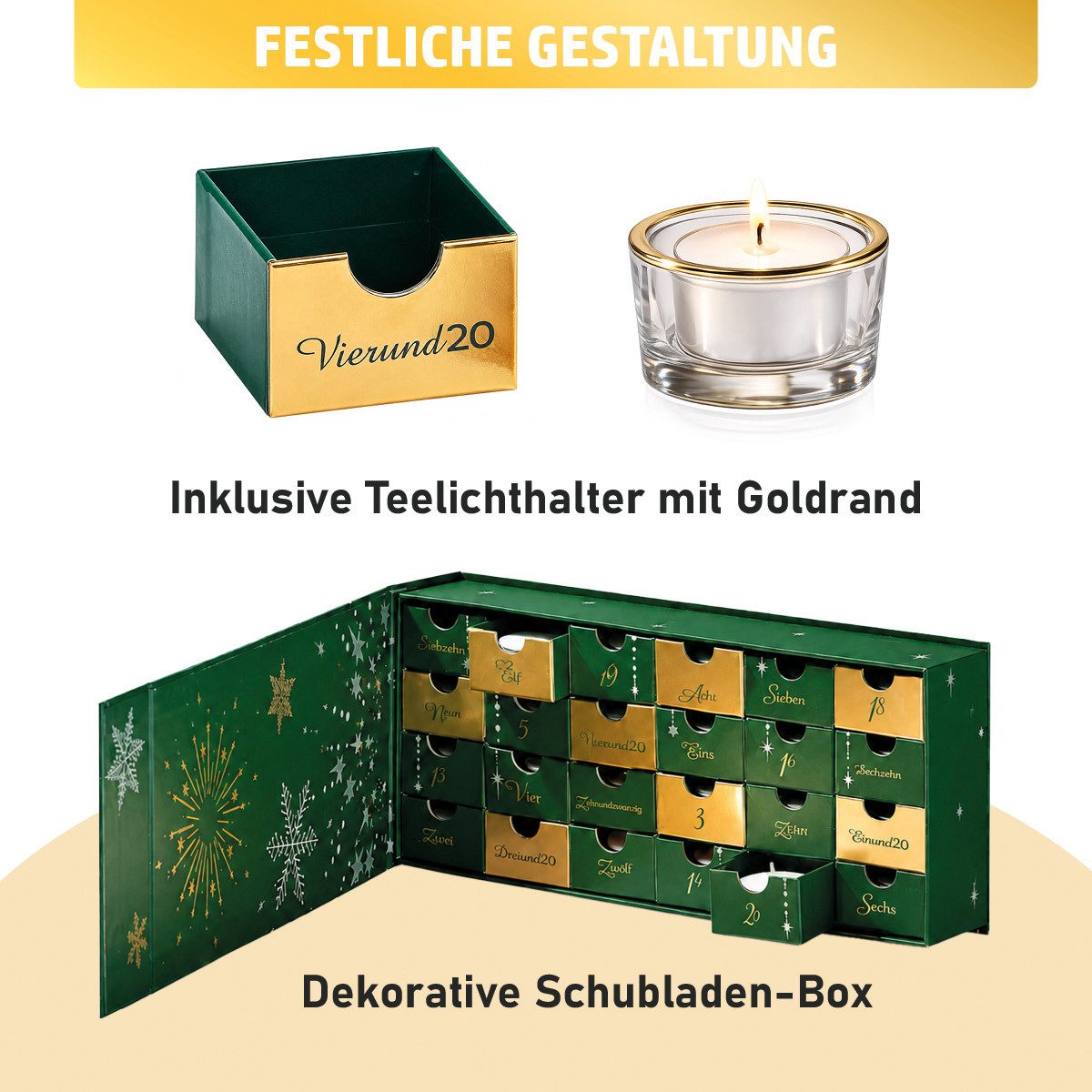 BRAST Adventskalender Knobel & Mini-Spiele Duftkerzen Werkzeug-Set oder Garten-Utensilien (7 Varianten zur Auswahl, 24-tlg), Kerzen Glückslicht, 24 Botschafts-T – Bild 4 von 5