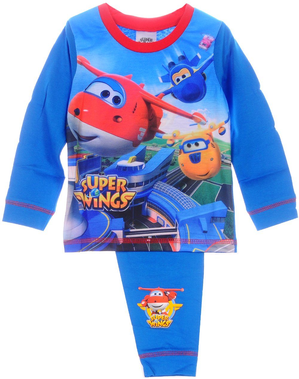 Pyjama Schlafanzug für Kinder Hose Langarmshirt in Blau weich, mit Flieger, Hubschrauber Print, 80 86 92 98 104 110 116