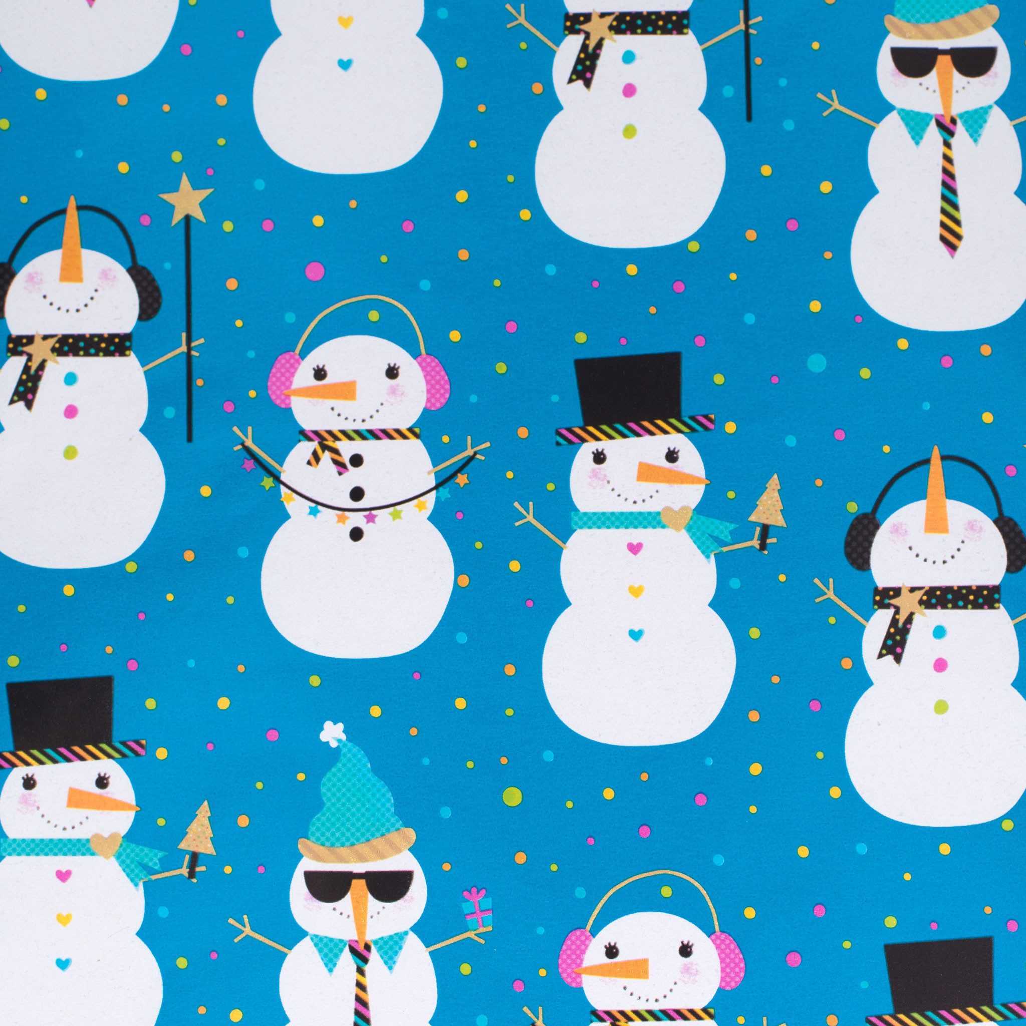 Star Geschenkpapier, Geschenkpapier coole Schneemänner Motiv 70cm x 2m Rolle Blau / Weiß