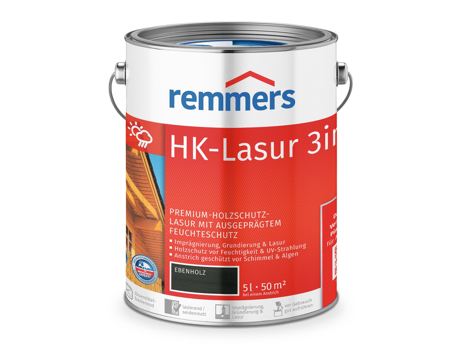 Remmers Holzschutzlasur HK-Lasur 3in1 5 Liter für aussen, 3facher Holzschutz mit Imprägnierung + Grundierung + Lasur