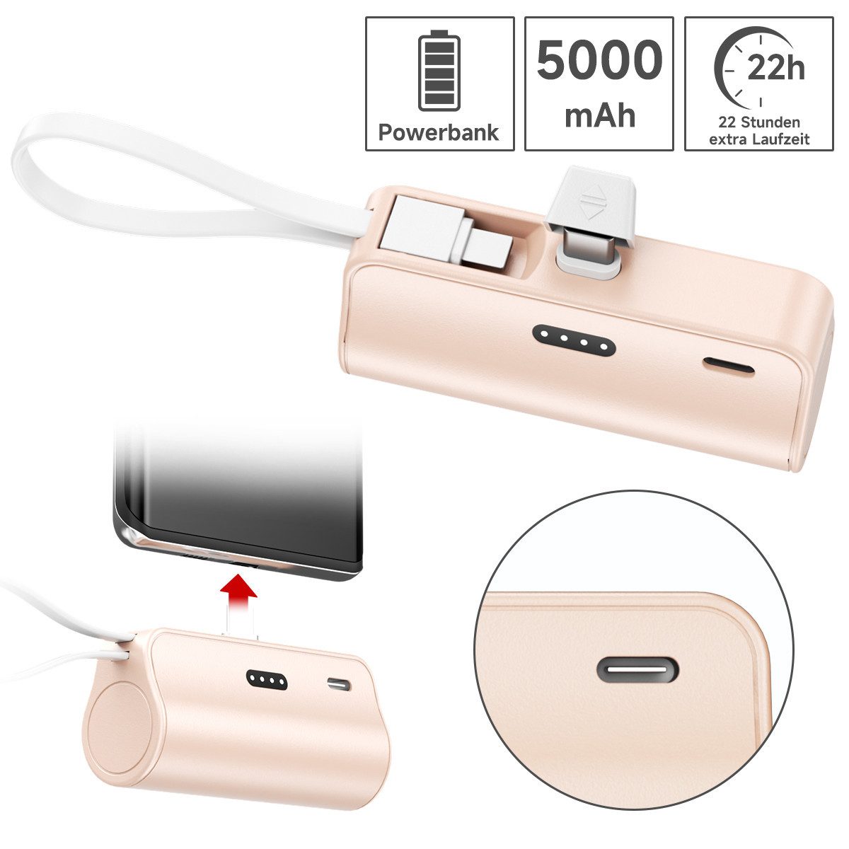 AeroAxis 2 in 1 5000mAh Powerbank Tragbar Ladegerät Externer Akku für Handy Powerbank 5000 mAh, Kompakt & Leicht, Ideal für Reisen,Outdoor – Bild 4 von 5