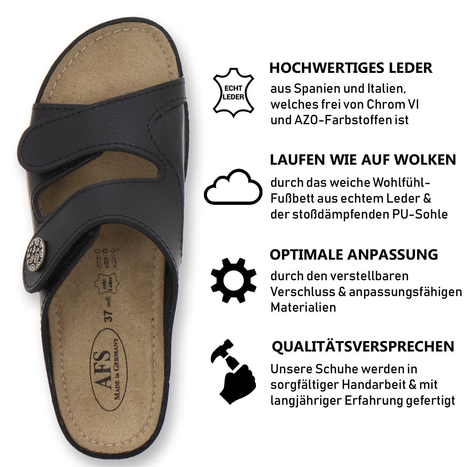 für Made - Hallux aus Damen schwarz AFS-Schuhe 2095H Germany Leder in Keilpantolette Valgus,