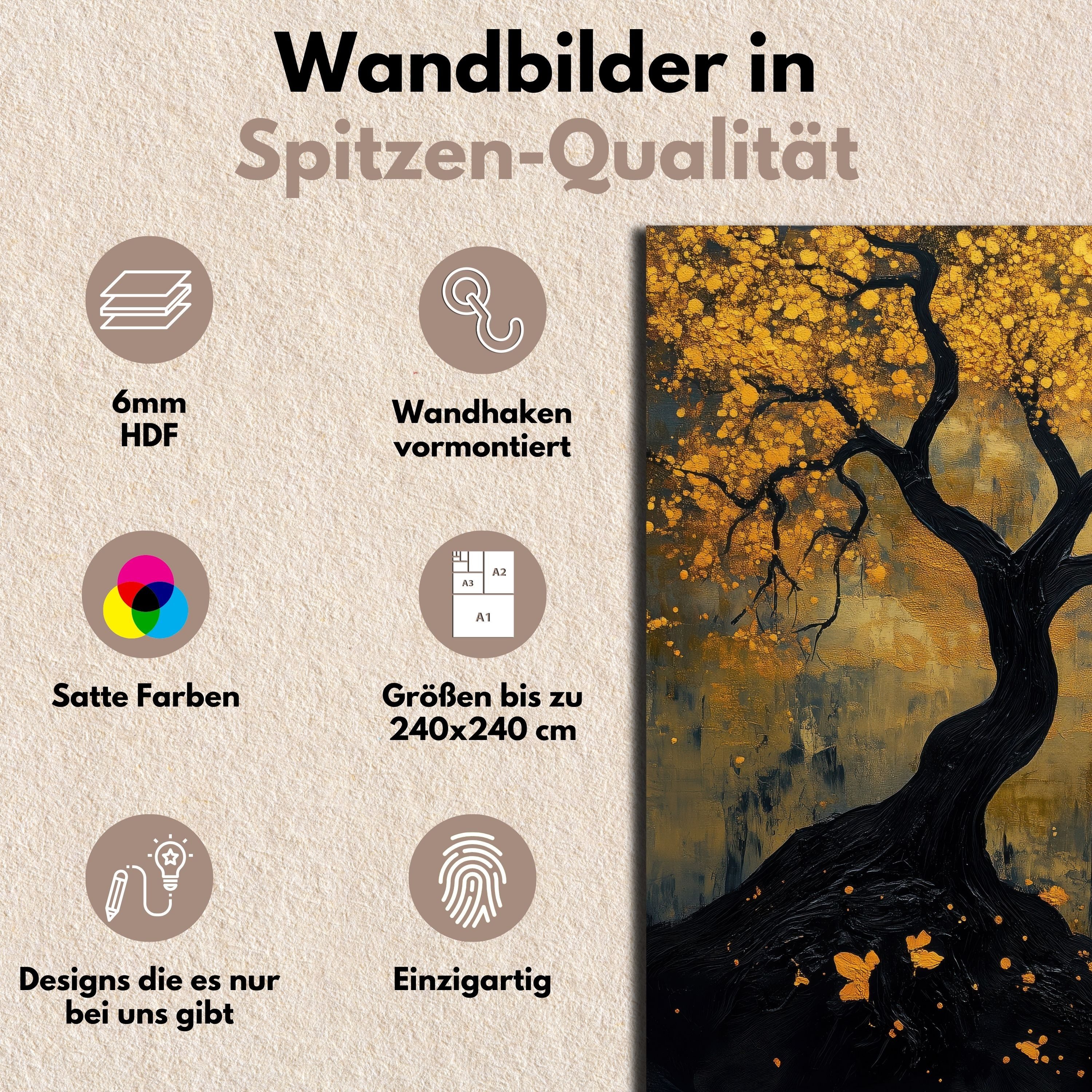 DARO Design Leinwandbild Modern Abstrakt Wandbilder XXL Wandbild Wand Deko Leinwand Bilder, (Lebensbaum - Bild groß Wohnzimmer Schlafzimmer Küche Esszimmer Einteilig Querformat Fotodruck Leinwände Wanddeko Abstrakte Kunst Boho), 30x20 cm