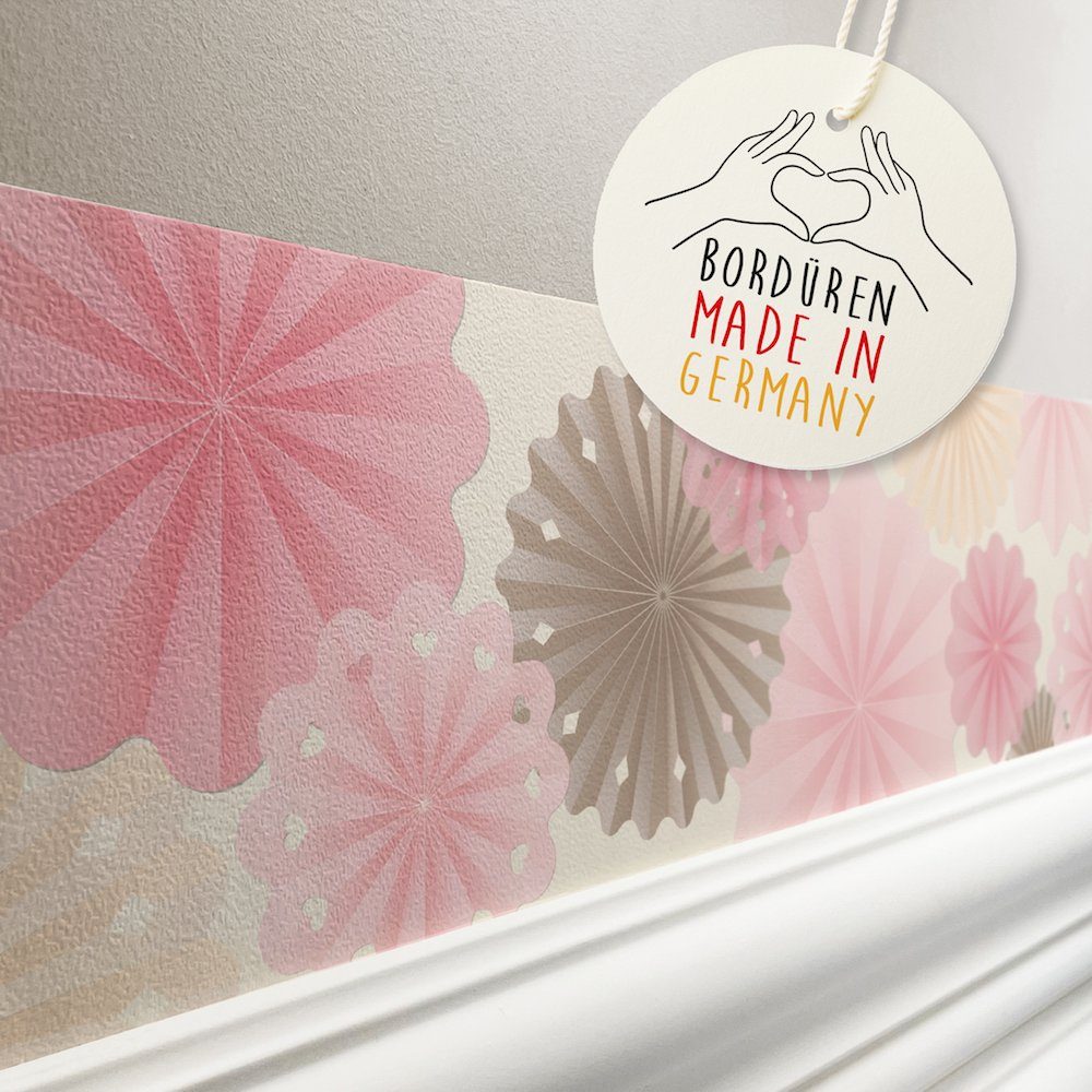 lovely label Bordüre Rosetten rosa/braun/beige - Wanddeko Kinderzimmer, selbstklebend