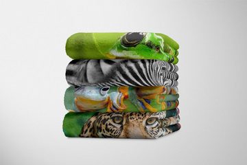 Sinus Art Handtücher Handtuch Strandhandtuch Saunatuch Kuscheldecke mit Tiermotiv drei kleine Frösch, Baumwolle-Polyester-Mix (1-St), Handtuch