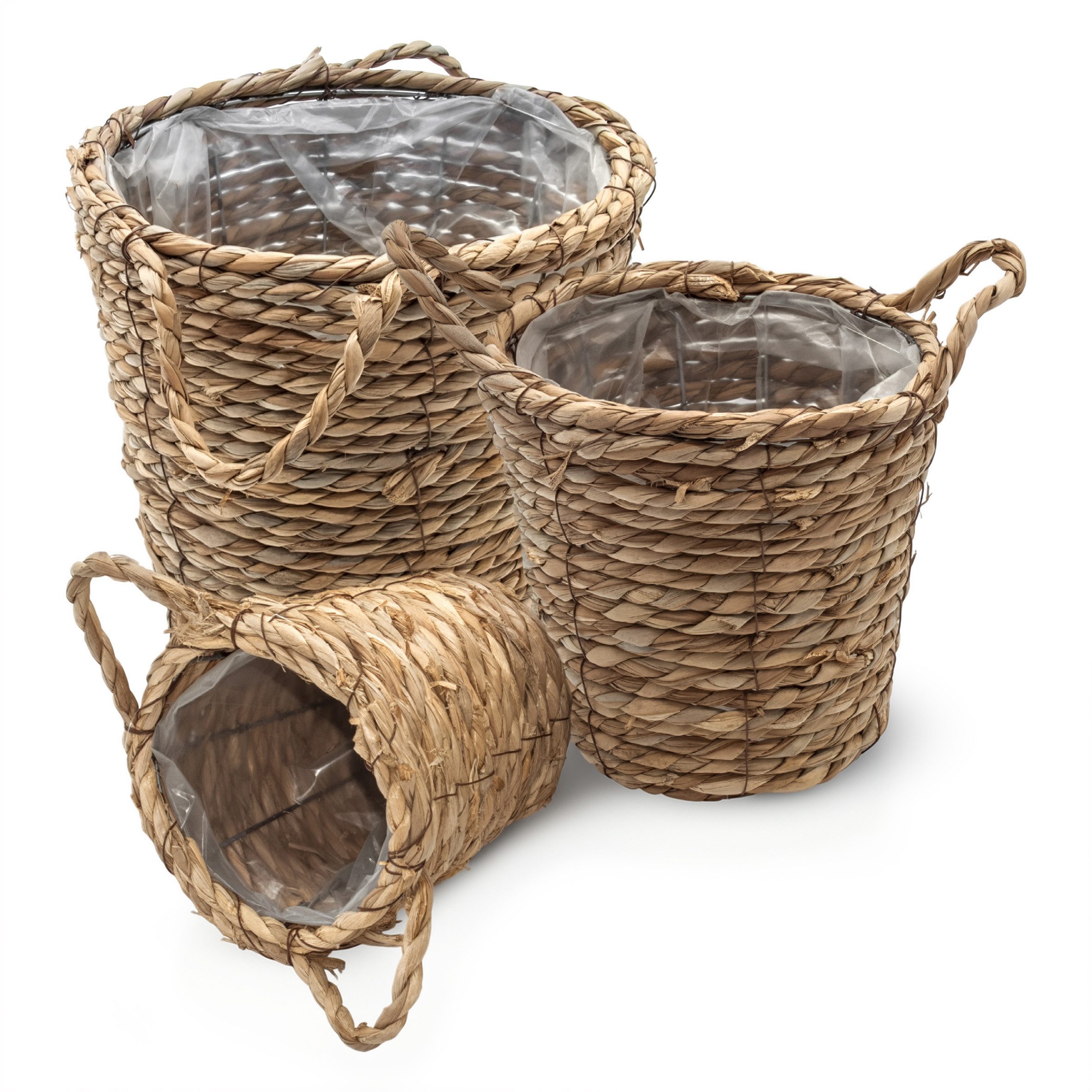 Spetebo Pflanzkübel Seegras Pflanzkorb 3er Set natur - 25 / 20 / 15 cm (Set, 3 St., Pflanzkörbe Seegras), Pflanztopf mit Folie ausgekleidet