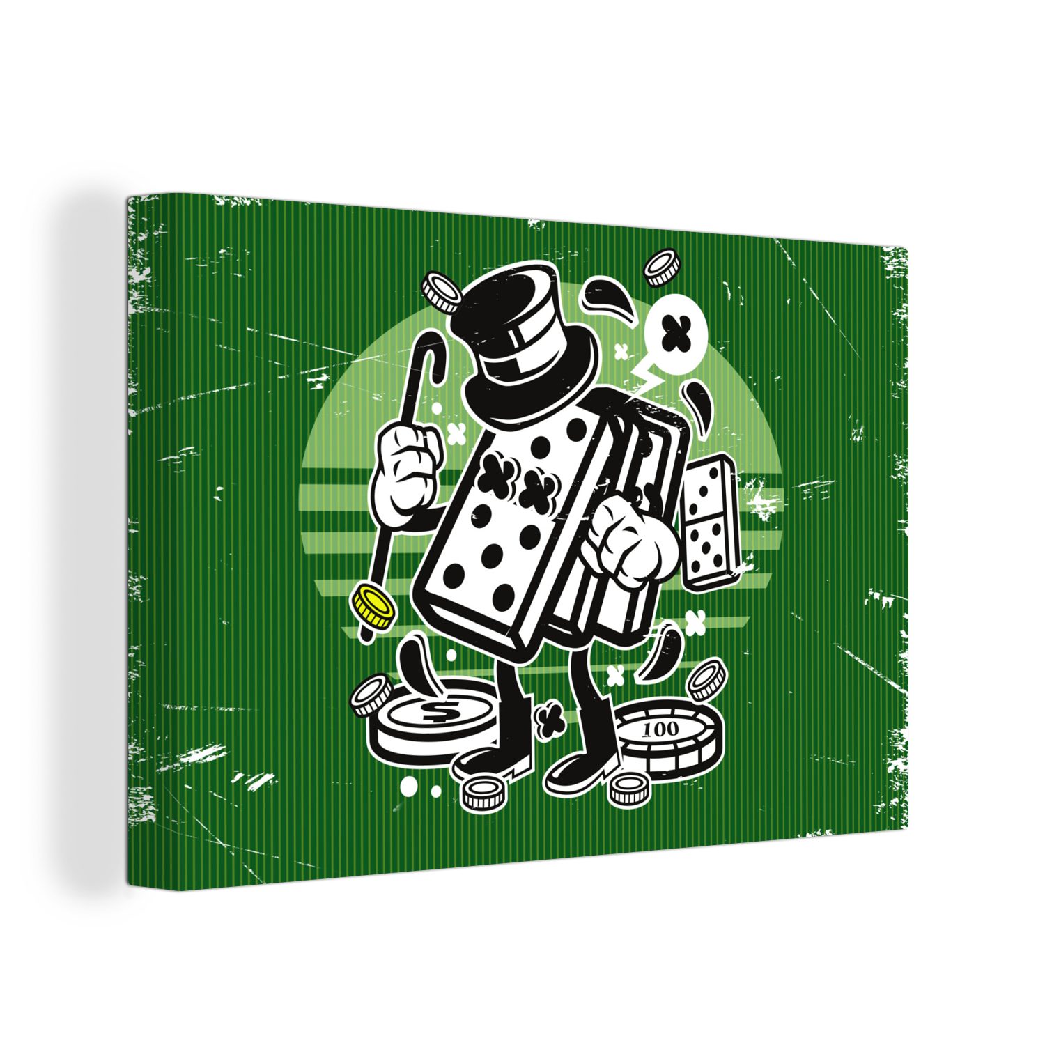 OneMillionCanvasses® Leinwandbild Domino-Steine - Hut - Retro, (1 St), Wandbild Leinwandbilder, Aufhängefertig, Wanddeko, 30x20 cm