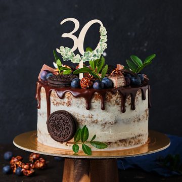 Logbuch-Verlag Geschenkbox Cake Topper 30. Geburtstag Eukalyptus (1 St), Holzstecker für Jubiläum