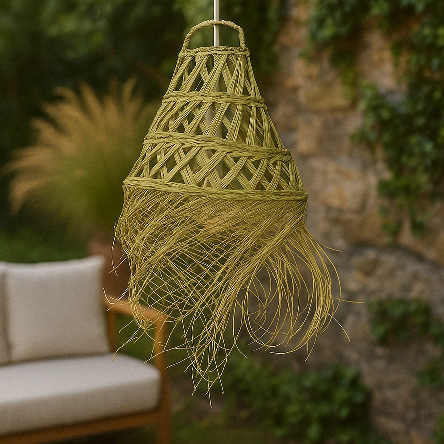 Marrakesch Orient & Mediterran Interior Pendelleuchte Pendelleuchte Bayamo, Boho Hängelampe aus Doumpalmenblatt Stroh 28cm, Handarbeit