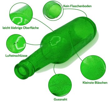 Quartett.net Zauberkasten Bruchglas-Weinflasche (0,75l) aus Zucker, grün Inkl.2 Etiketten