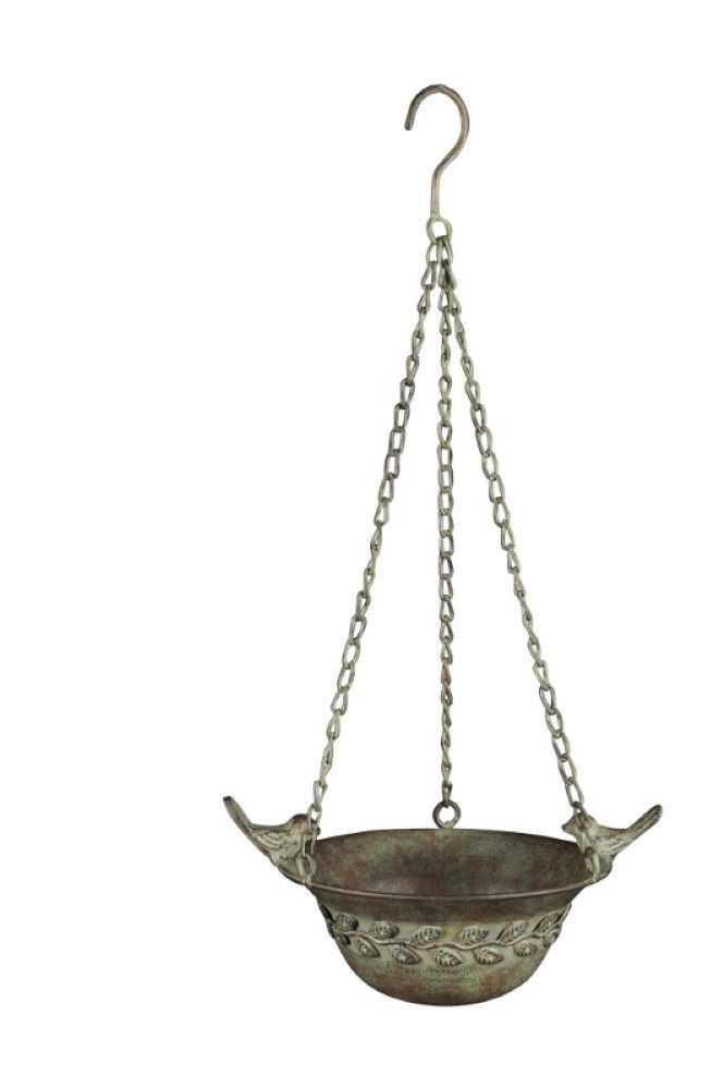 Posiwio Vogeltränke Eisen antik Look Patina Lilie Fleur di Lis Cottage Landhaus Deko, Antik-Look Eisen braun mit grüner Patina