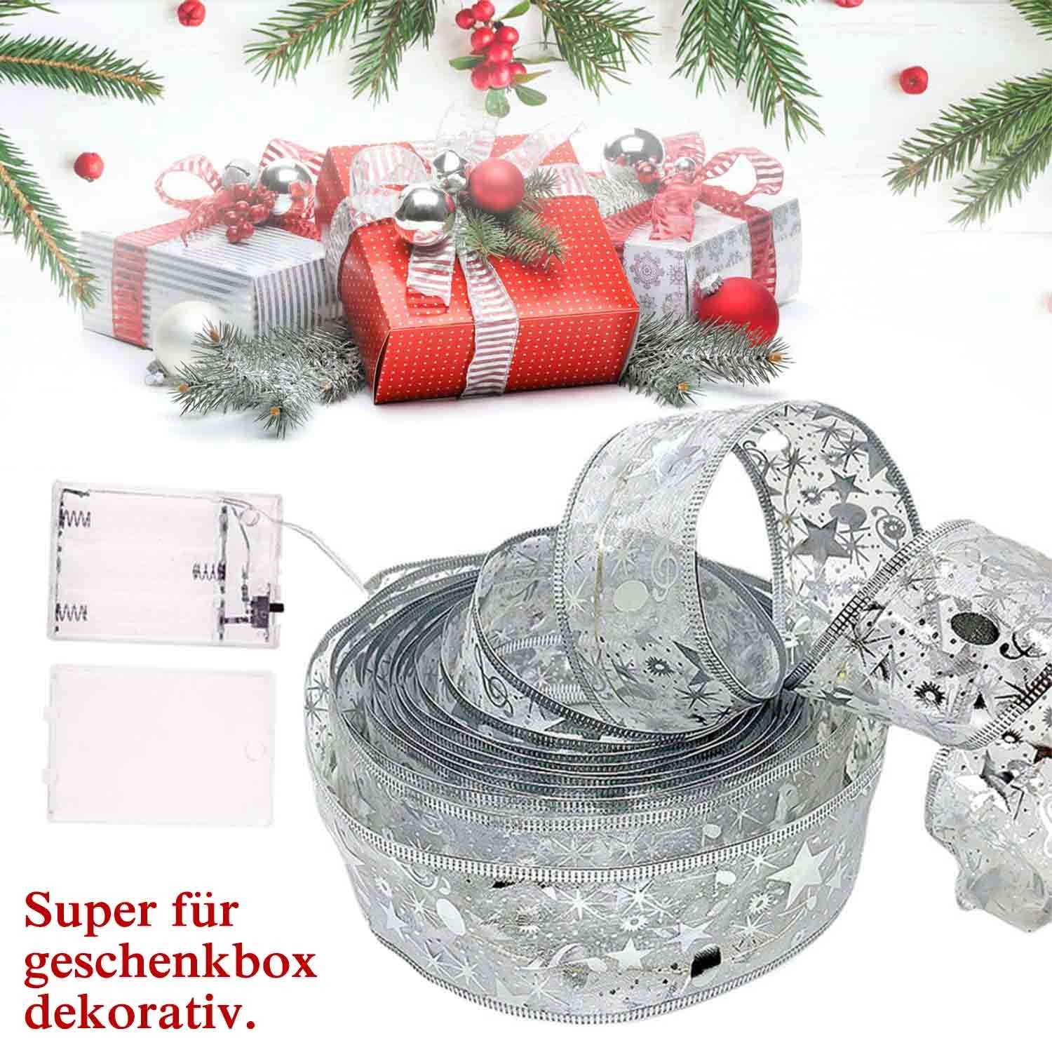 Rosnek LED-Lichterkette Schleife, wasserdicht, batterie, (Weiß) Weihnachtsbaum Deko, Party für Silber Kupferdraht