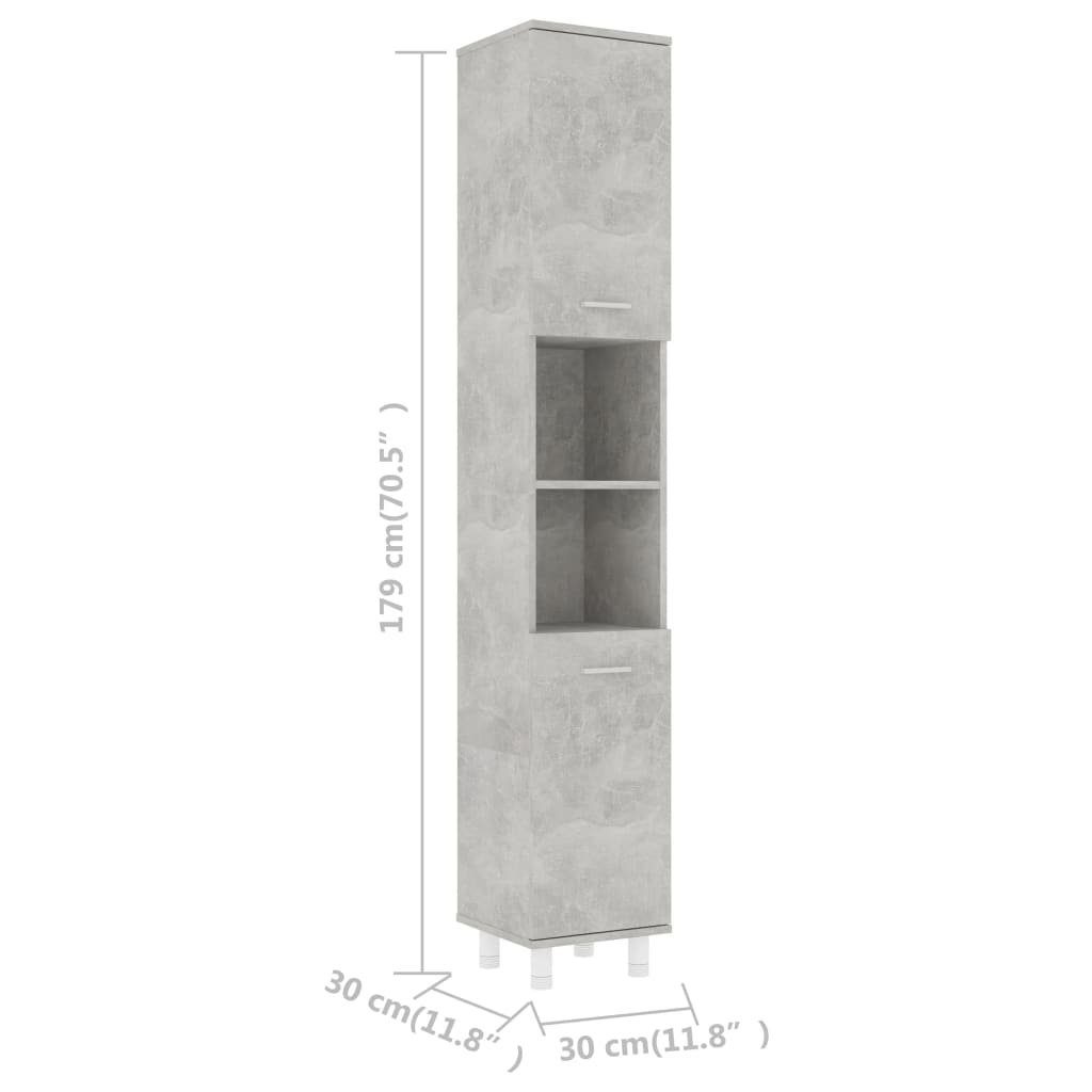 vidaXL Badezimmer-Set Badezimmerschrank Betongrau 30x30x179 Holzwerkstoff, (1-St) cm