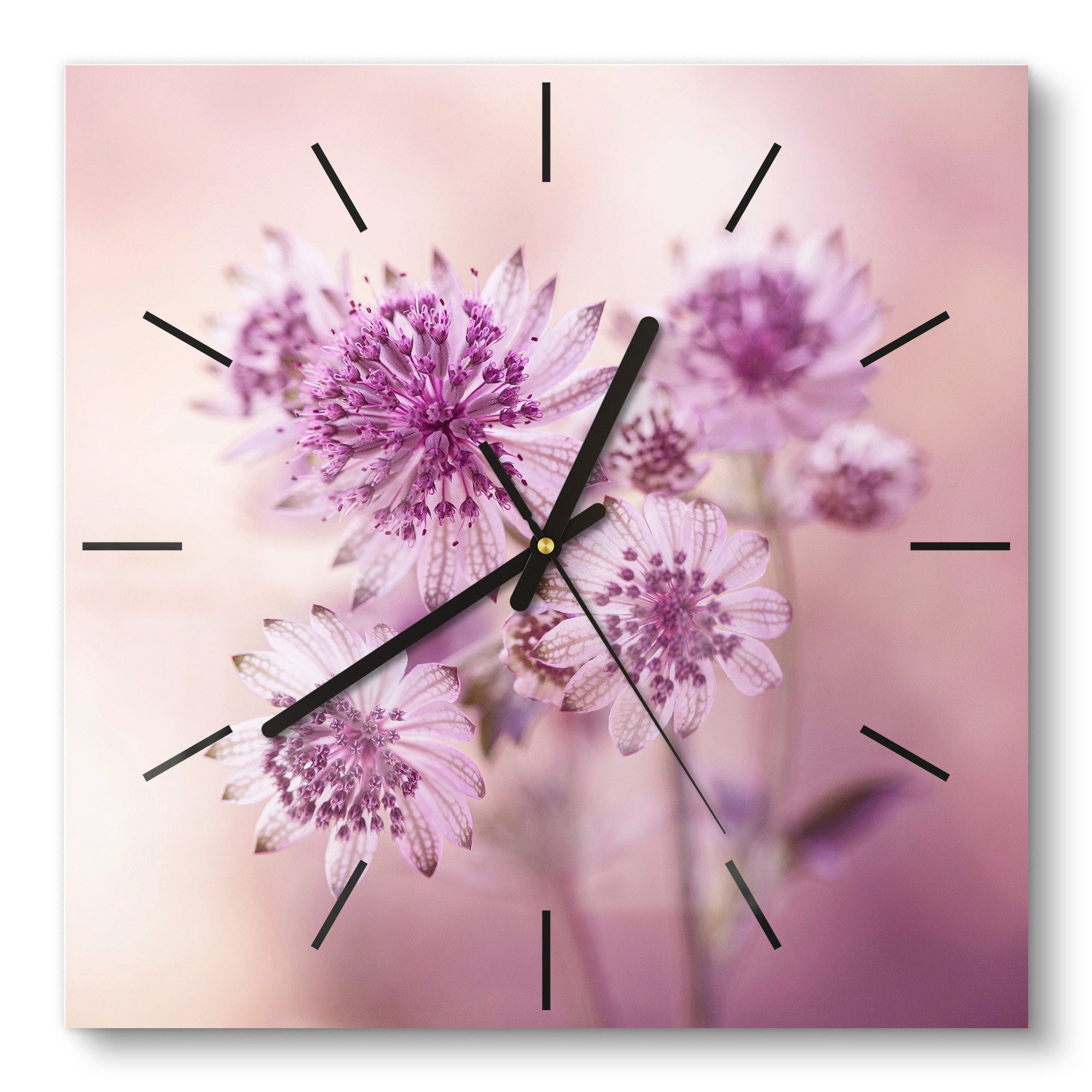 DEQORI Wanduhr 'Lila Sterndolden' (Glas Glasuhr modern Wand Uhr Design Küchenuhr)
