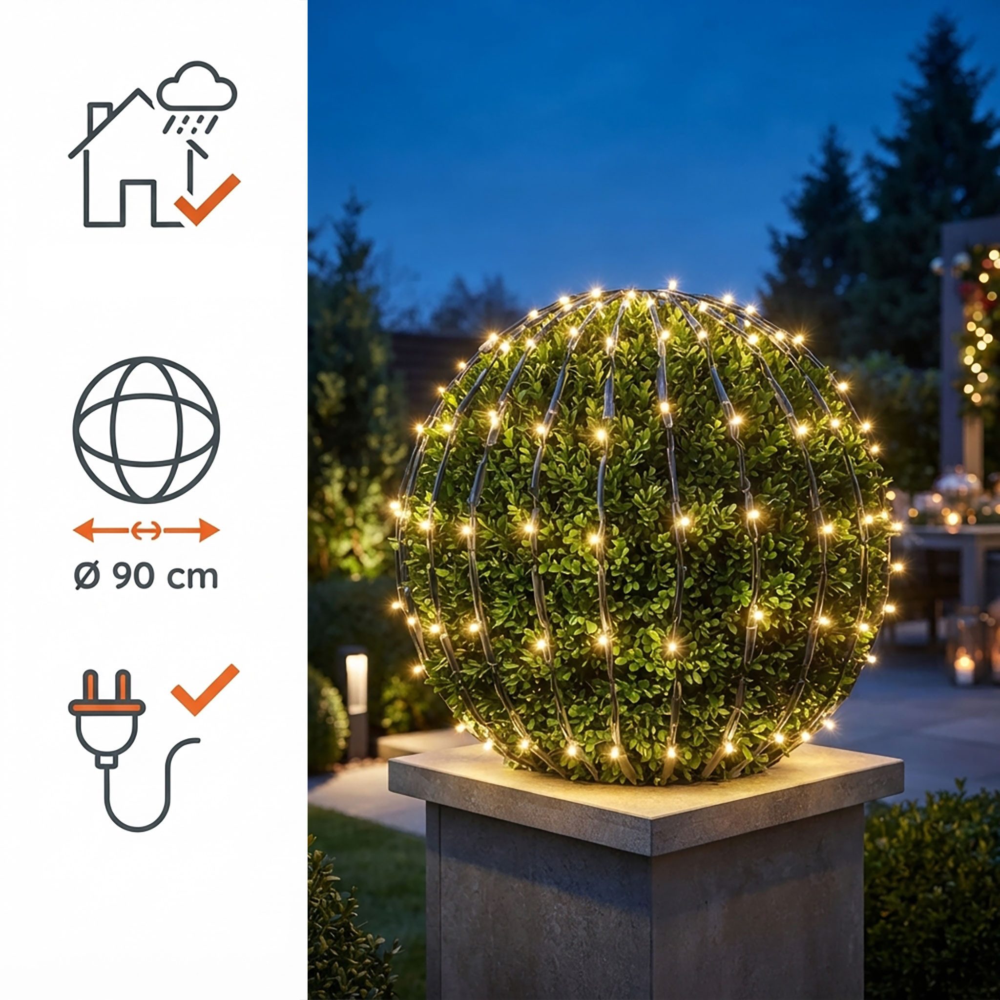Spetebo LED-Lichternetz LED Buchsbaum Beleuchtung mit 100 LED warm weiß, 100-flammig, Garten Deko Lichtervorhang
