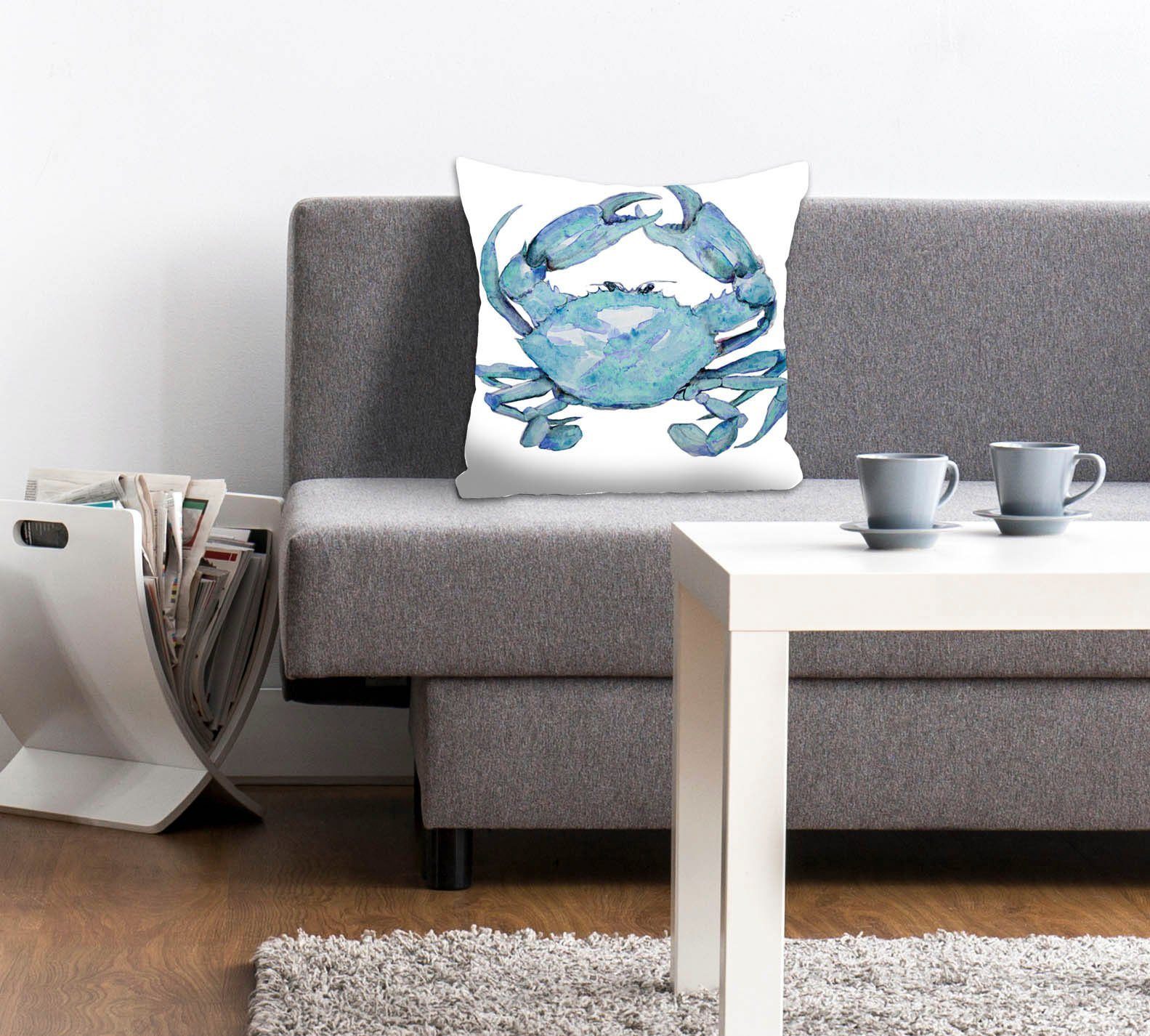 queence Декоративные подушки Eileen, Подушкиhülle,Krabbe,Blau,Weiß,Meeresmuster,Strand,Maritim,Sommer