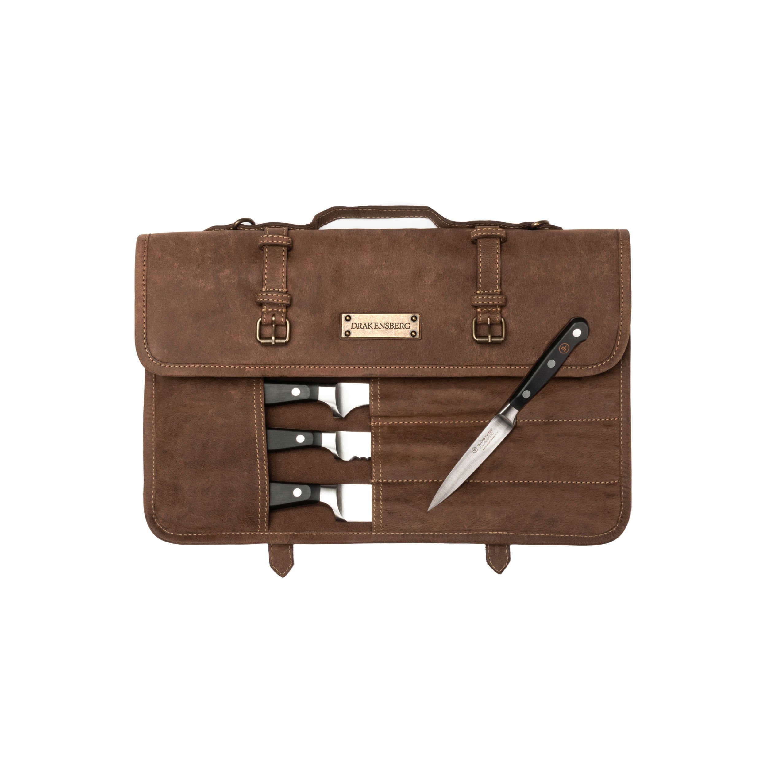 DRAKENSBERG Messertasche Messertasche »Blade« Havanna-Braun, Rollbares Messer-Etui im Vintage-Design, handgemacht aus Büffelleder