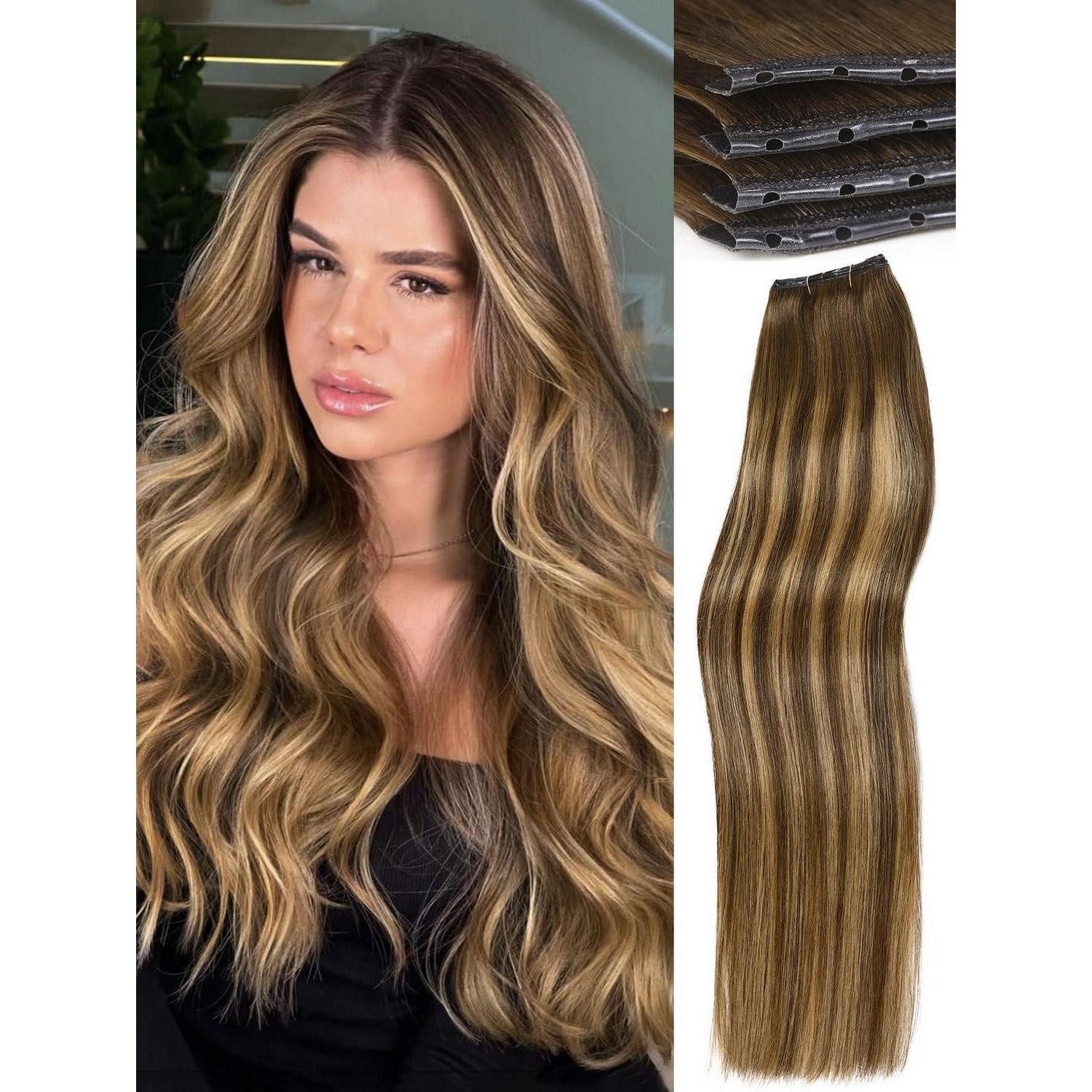 LuxusKollektion Echthaar-Extension Extensions Echthaar 46 cm Remy Double 18 inch-2 PCS Highlight Blonde
