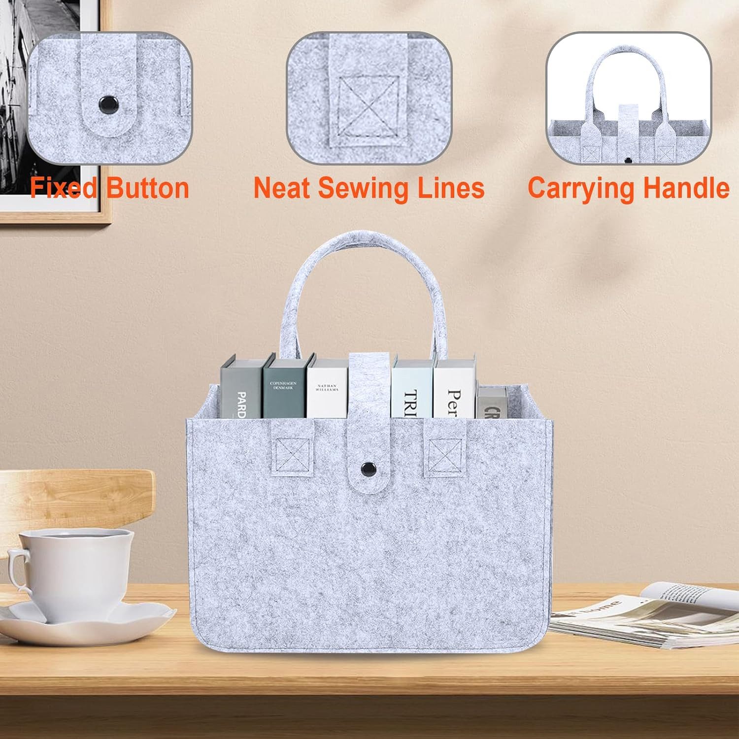 FELIXLEO Aufbewahrungskorb Filztasche Einkaufskorb mit Henkel Faltbar, 30x20x18cm, Grau