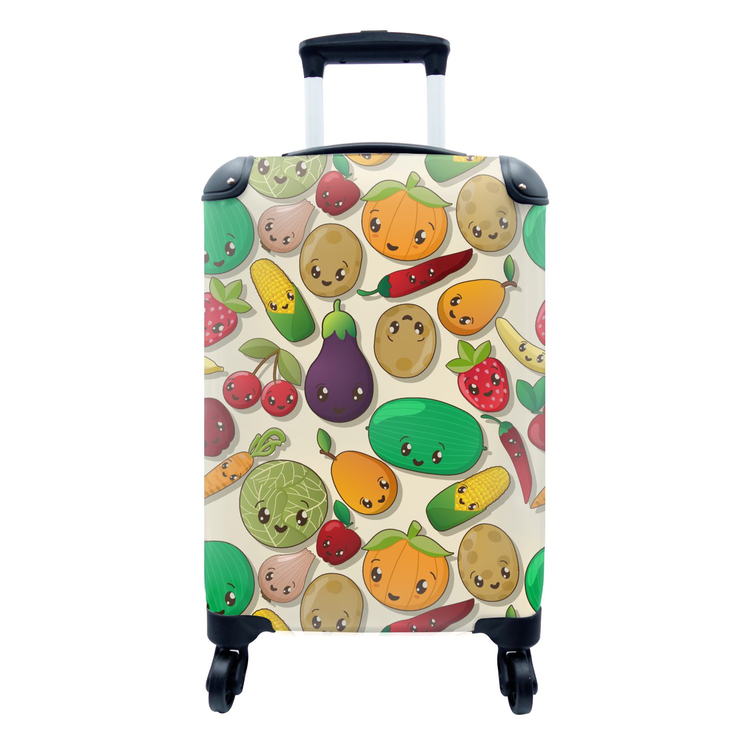 MuchoWow Handgepäckkoffer Kawaii - Muster - Gemüse - Obst, 4 Rollen, Reisetasche mit rollen, Handgepäck für Ferien, Trolley, Reisekoffer