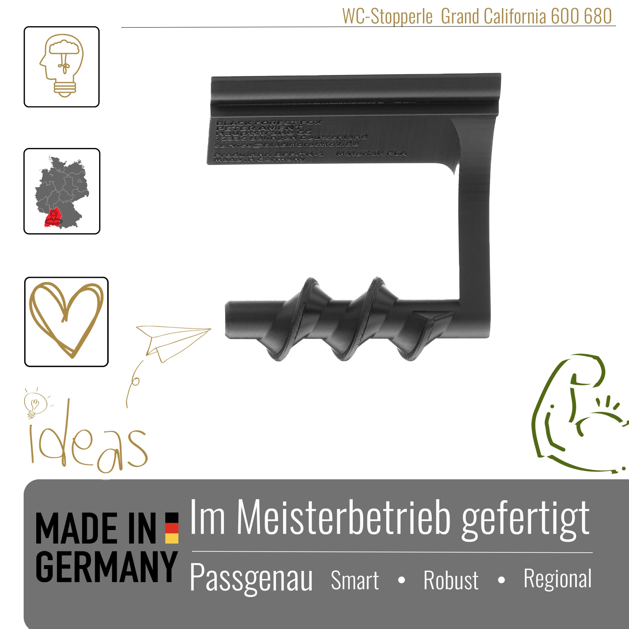 BLACK FOREST FOX Campingtisch Stopperle WC-Papierhalter für VW Grand California GC 600/680 Schwarz* (1-St), aus PLA Kunststoff für eine stilvolle Optik