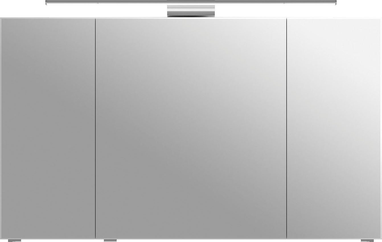 Saphir Spiegelschrank 6005 Sprint Badschrank, 3 Spiegeltüren, 6 Einlegeböden, 120 cm breit inkl. LED-Beleuchtung, Türdämpfer, Schalter-/Steckdosenkombination