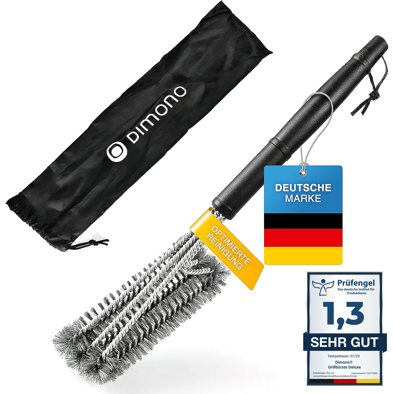 Dimono Grillbürste 360° Grillbürste aus Edelstahl – Hochwertiges BBQ Reinigungswerkzeug, Profi, BBQ, Bürste, (aus Edelstahl), mit Tasche