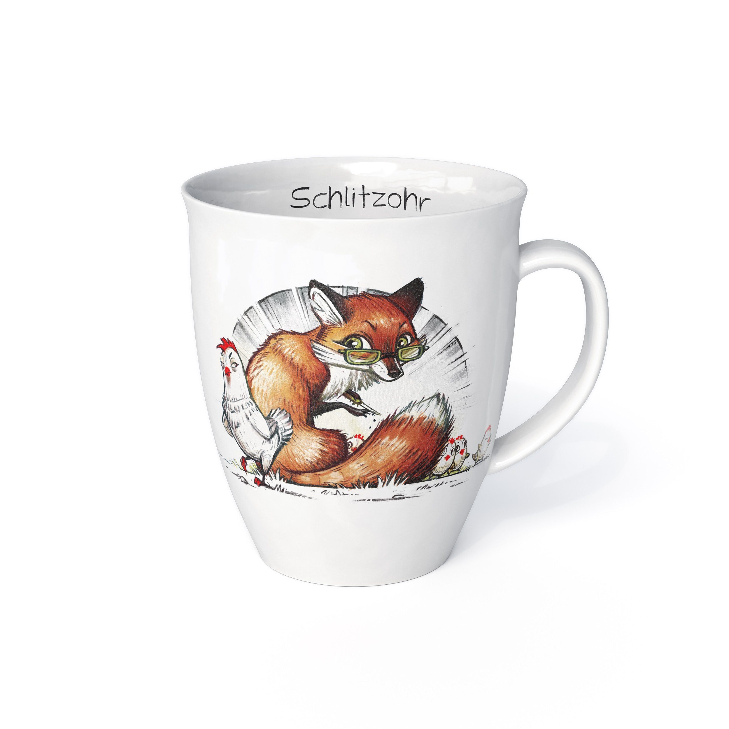 L.E.R.D.93 Becher Kaffeebecher mit Motiv, Porzellan, Fuchs Schlitzohr Teetasse Made in Germany | Becher