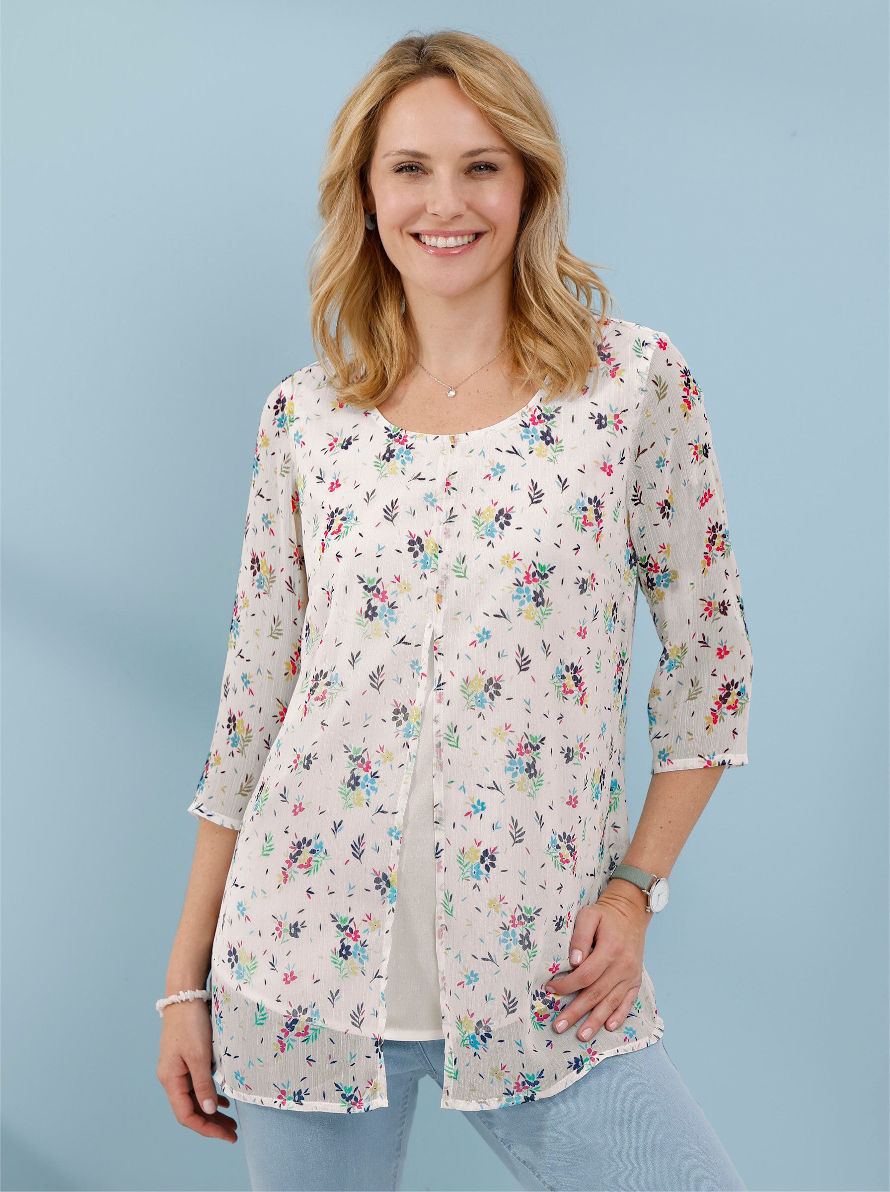Sieh an! Klassische Bluse Longbluse 3/4-Arm