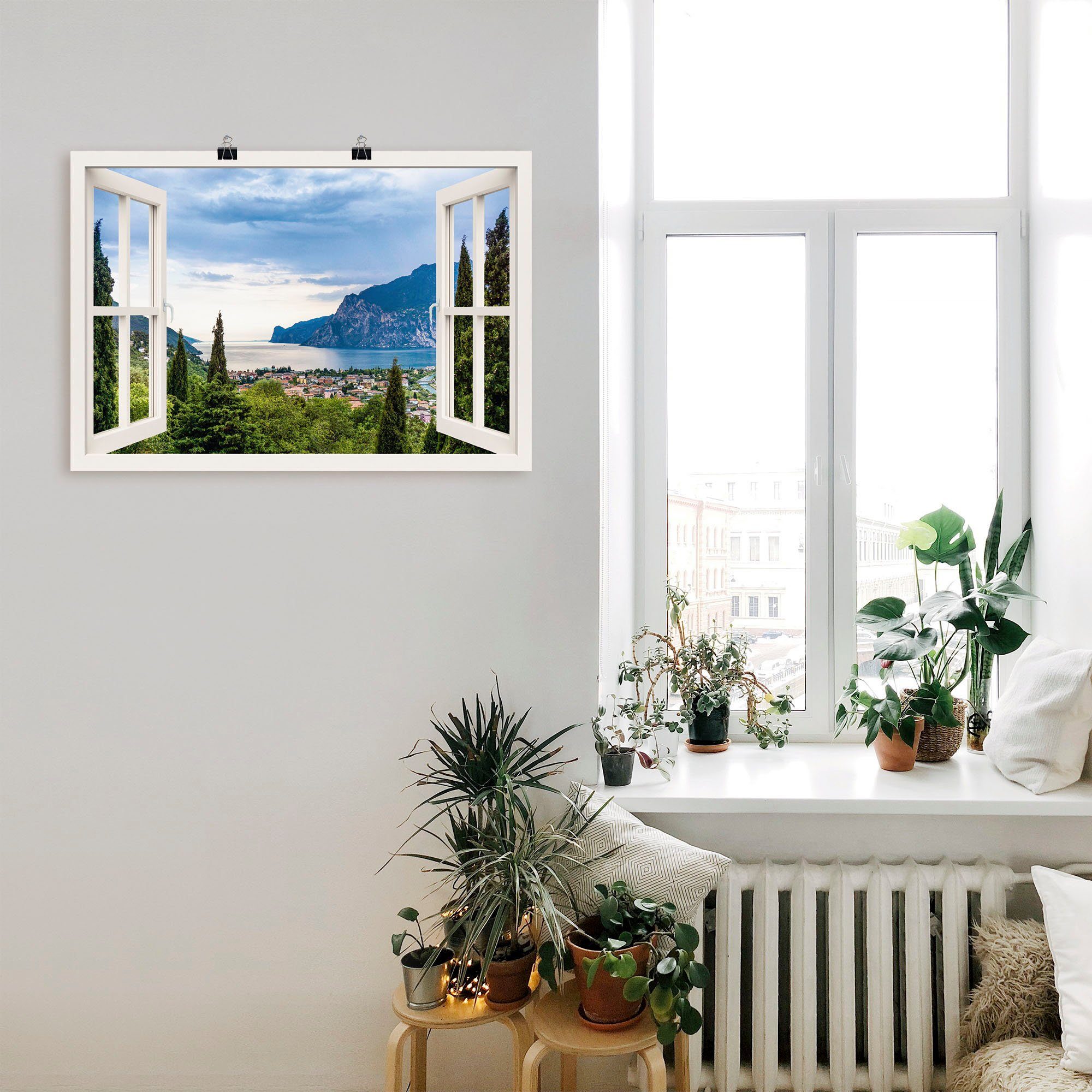 (1 Artland Poster in Leinwandbild, Wandbild durchs Größen Fenster, als Alubild, weiße Wandaufkleber oder Seebilder Gardasee versch. St),