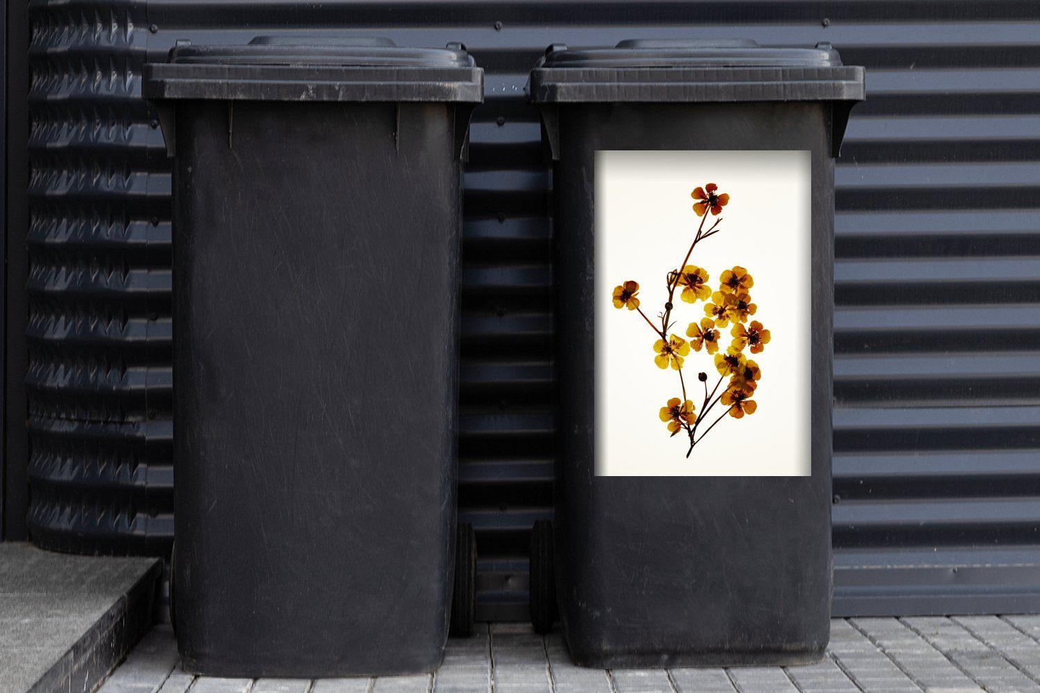(1 Container, - Gelb Blumen Abfalbehälter Mülltonne, Wandsticker Weiß Mülleimer-aufkleber, St), - Getrocknete MuchoWow Sticker,