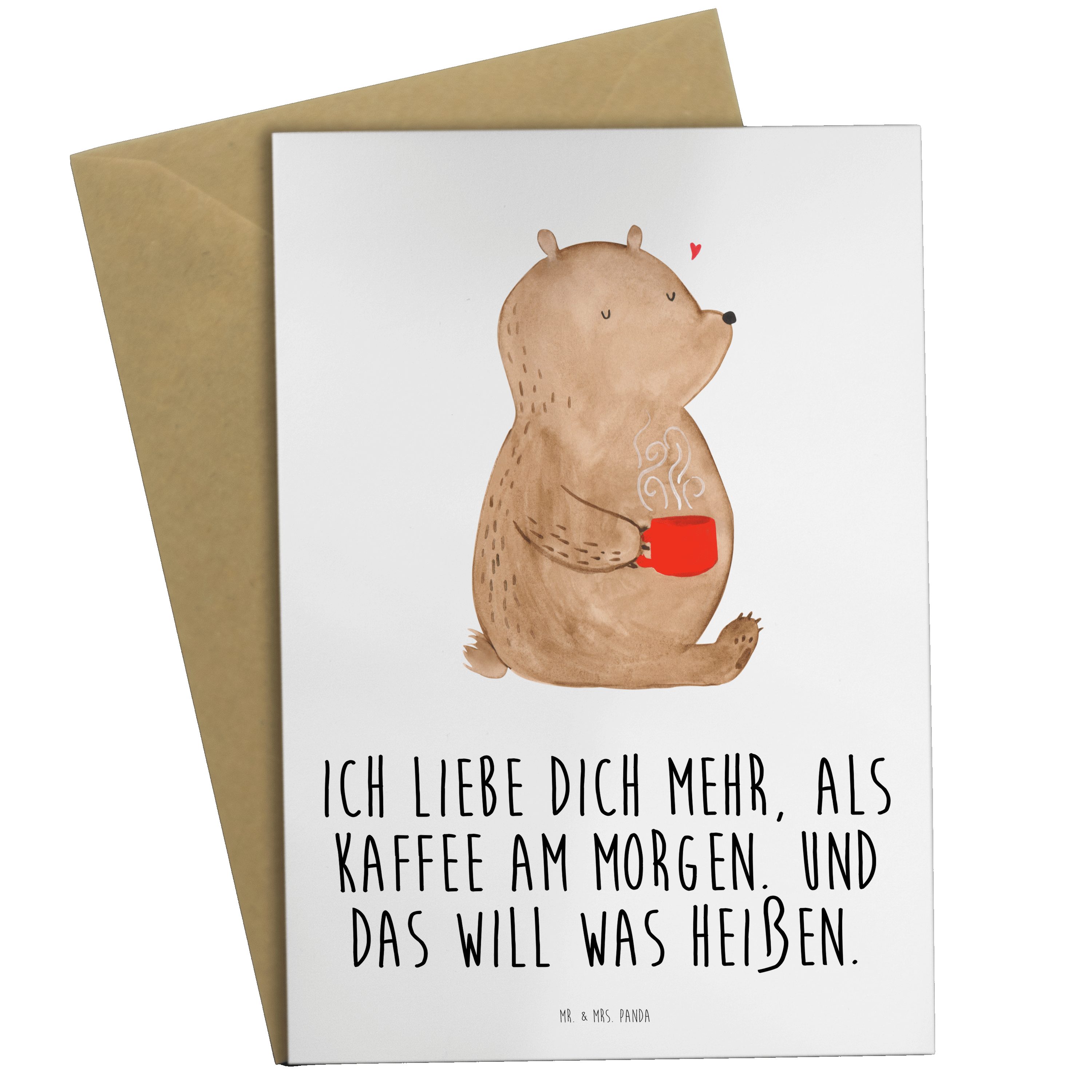 Mr. & Mrs. Panda Grußkarte Bär Morgenkaffee - Weiß - Geschenk, Einladungskarte, Geburtstagskarte