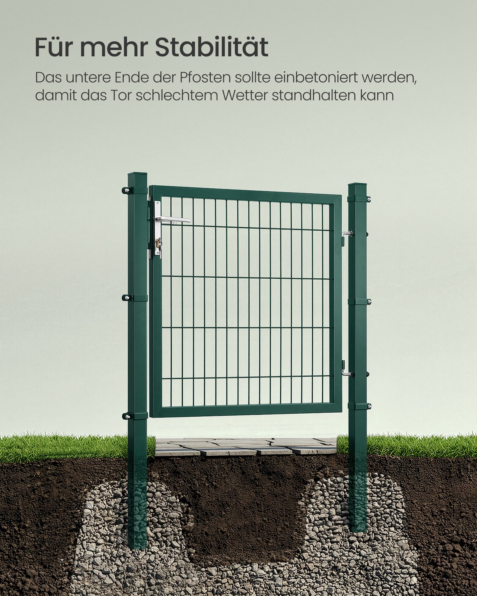 SONGMICS Gartentor Zauntür mit Schloss und Türklinke, für Garten oder Hof, verzinkter Stahl, 106 x 145 cm, rechteckiges Rohr