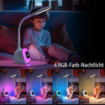WILIT LED Tischleuchte LED Nachttischlampe Touch Dimmbar Schreibtischlampe Kinder Tageslicht, LED fest integriert, mit Uhr, Wecker, Lichtwecker, Schlummerfunktion