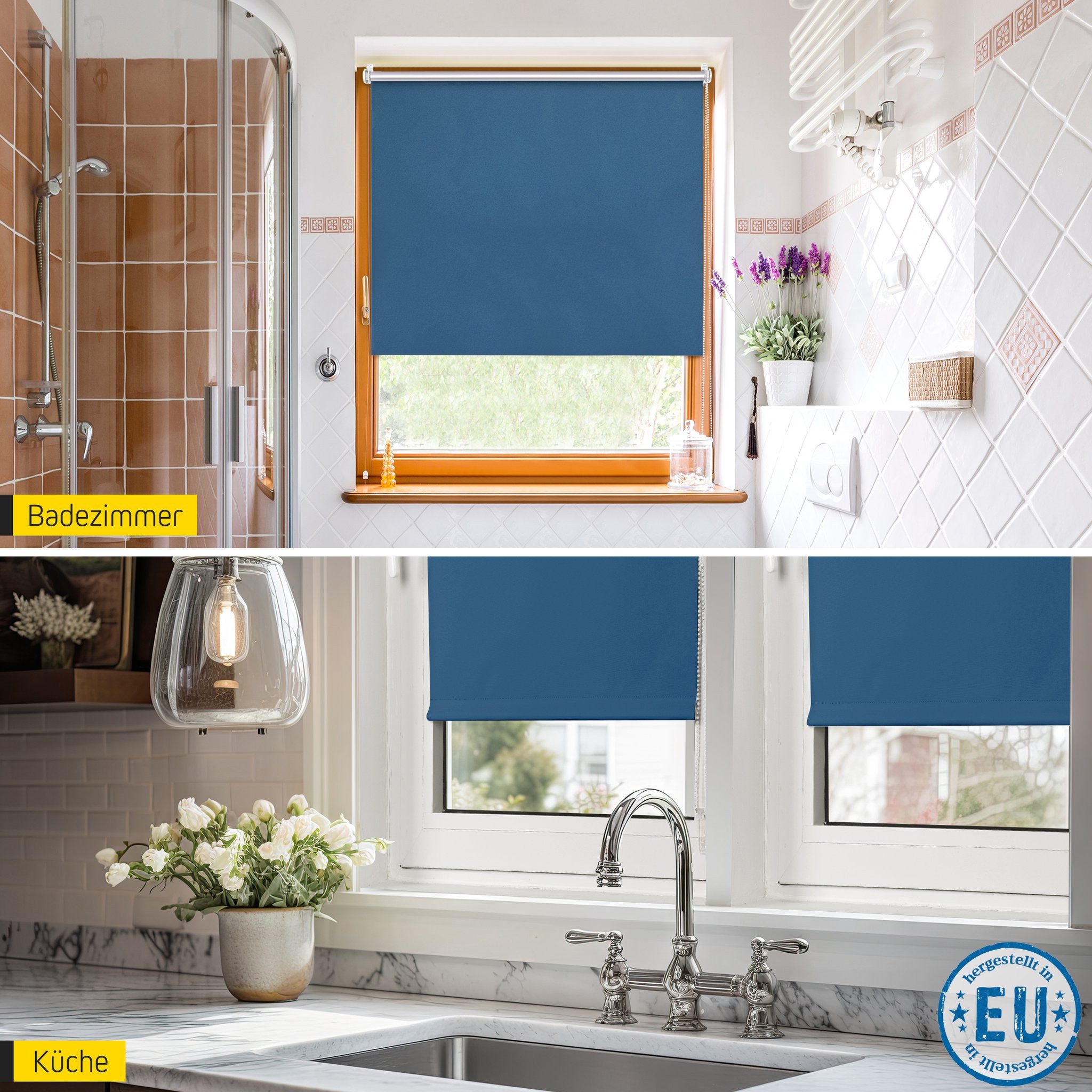 Verdunklungsrollo Thermorollo, 35 x 100 cm, dunkelblau [Stoffbreite 31,6 cm], jalousiescout, verdunkelnd, ohne Bohren, freihängend, Klemmfix, Thermo-Rollo Vollverdunkelnd Thermo-Beschichtung, energiesparend