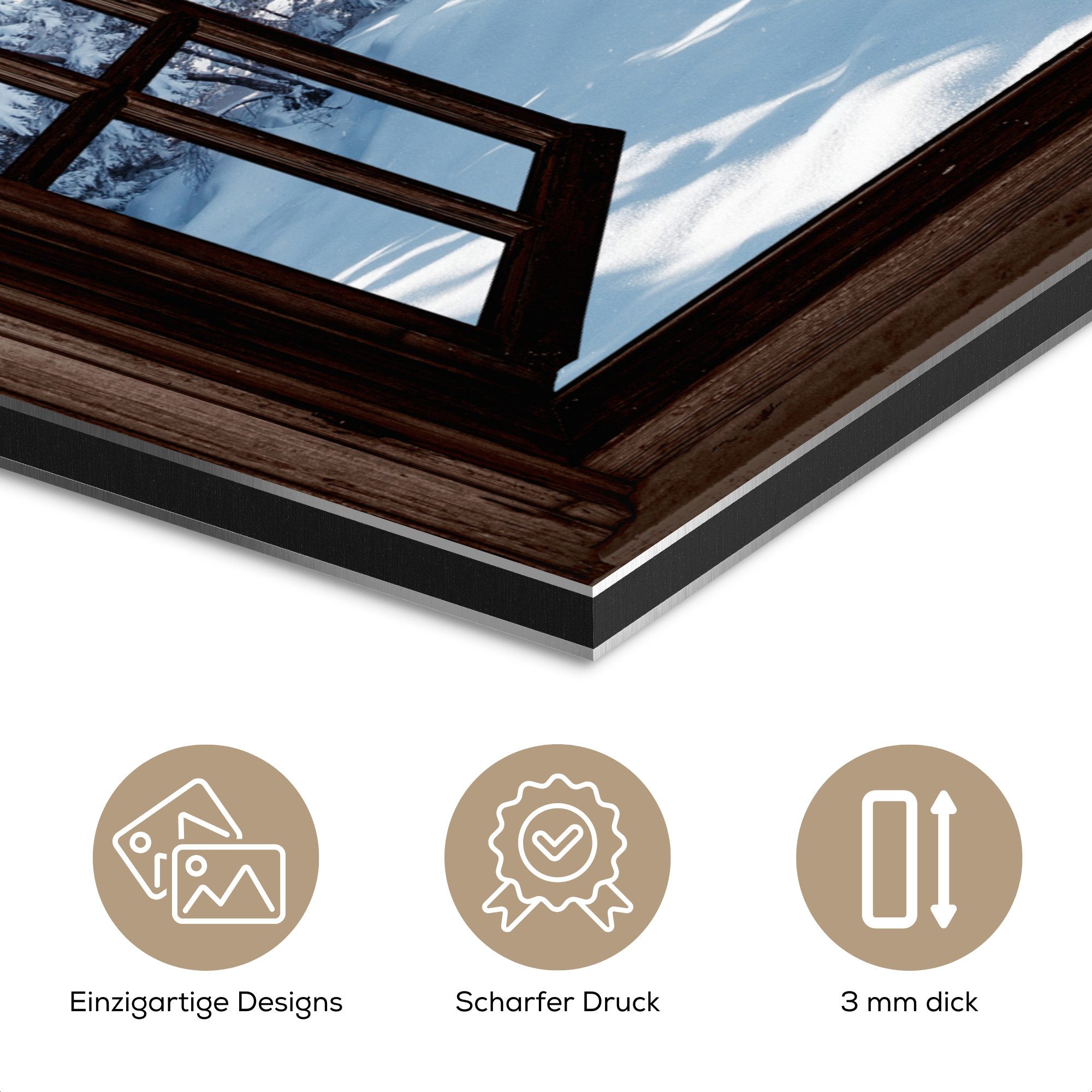 MuchoWow Metallbild Winter - Landschaft - Natur - Berg - Bäume - Aussicht - Ansichten, Inkl. Aufhängung, Alu-Dibond-Druck, Wandbild aus Metall, Aluminium deko,  – Bild 3 von 5