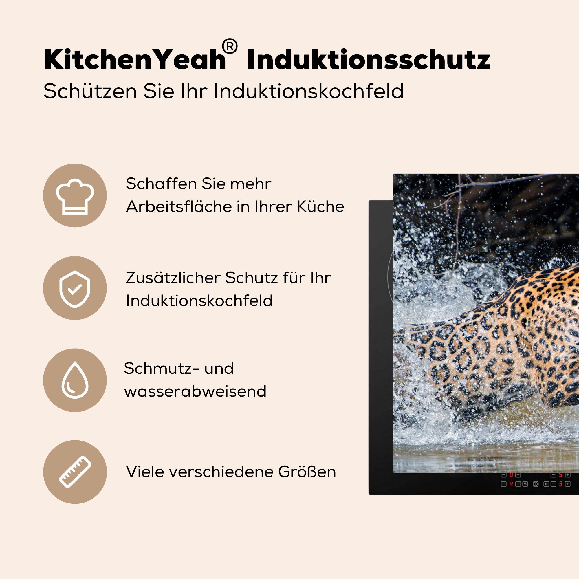 - Schutz Jagd Ceranfeldabdeckung 81x52 MuchoWow Induktionskochfeld Jaguar für Vinyl, die cm, küche, - Beute, (1 tlg), Herdblende-/Abdeckplatte