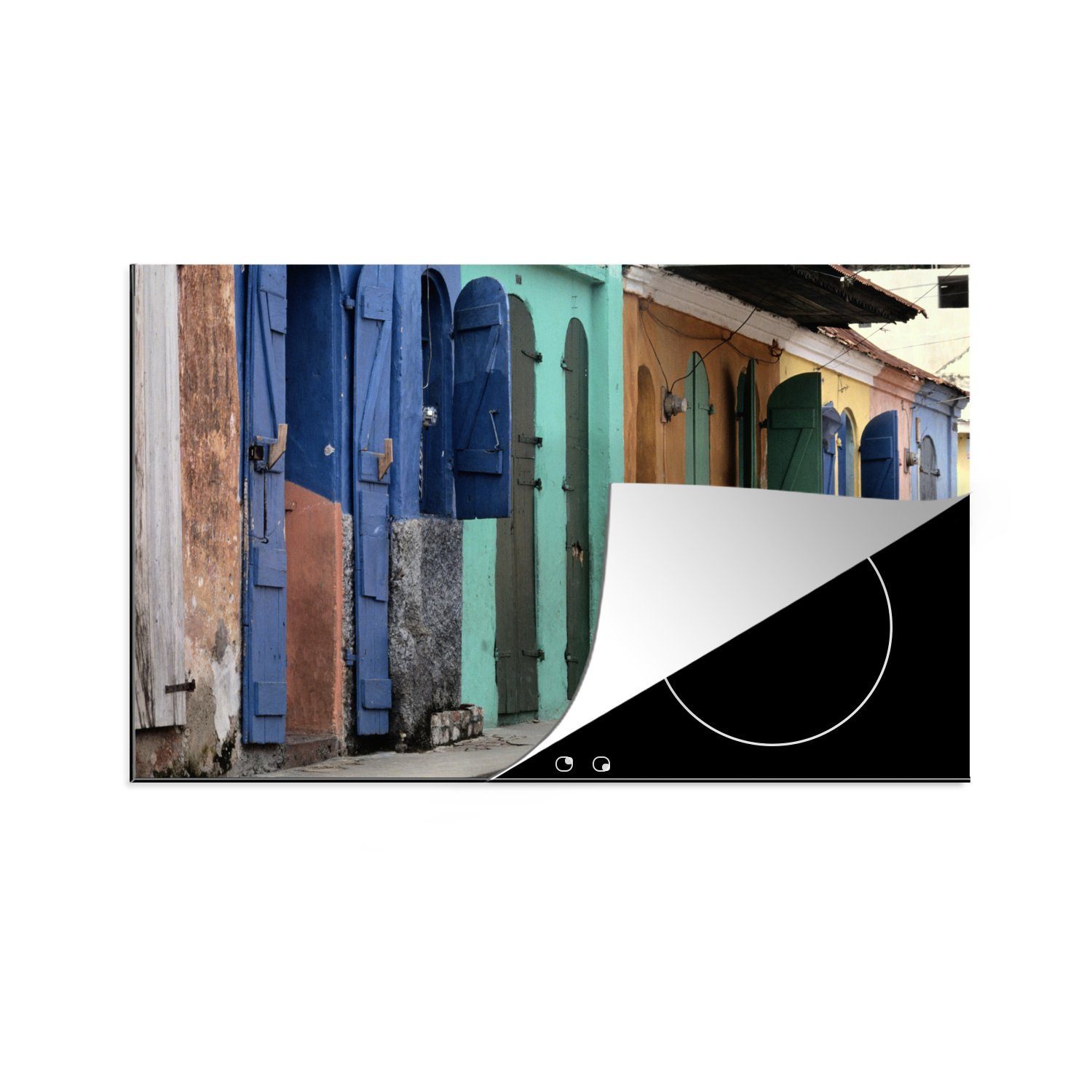 die in Schutz Eine Herdblende-/Abdeckplatte Port-au-Prince, Induktionskochfeld Straße Ceranfeldabdeckung Vinyl, tlg), für malerische küche, cm, 81x52 (1 MuchoWow