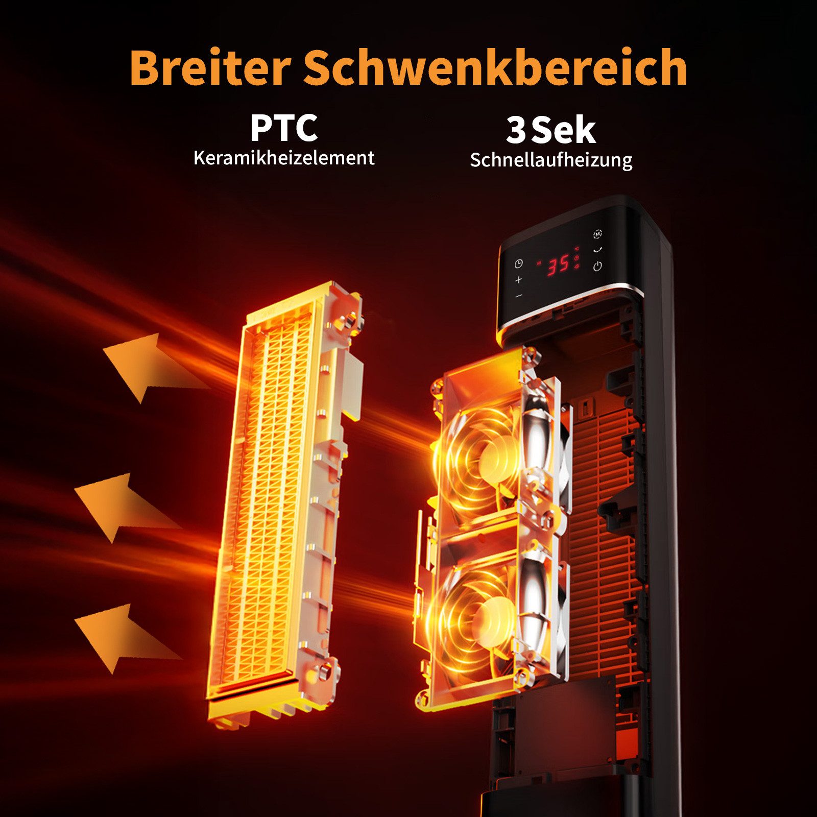 AECO Heizlüfter EcoHeat Boost, Fernbedienung,Lüfterfunktion,Oszillation,LED Touch-Display, 24h-Timer