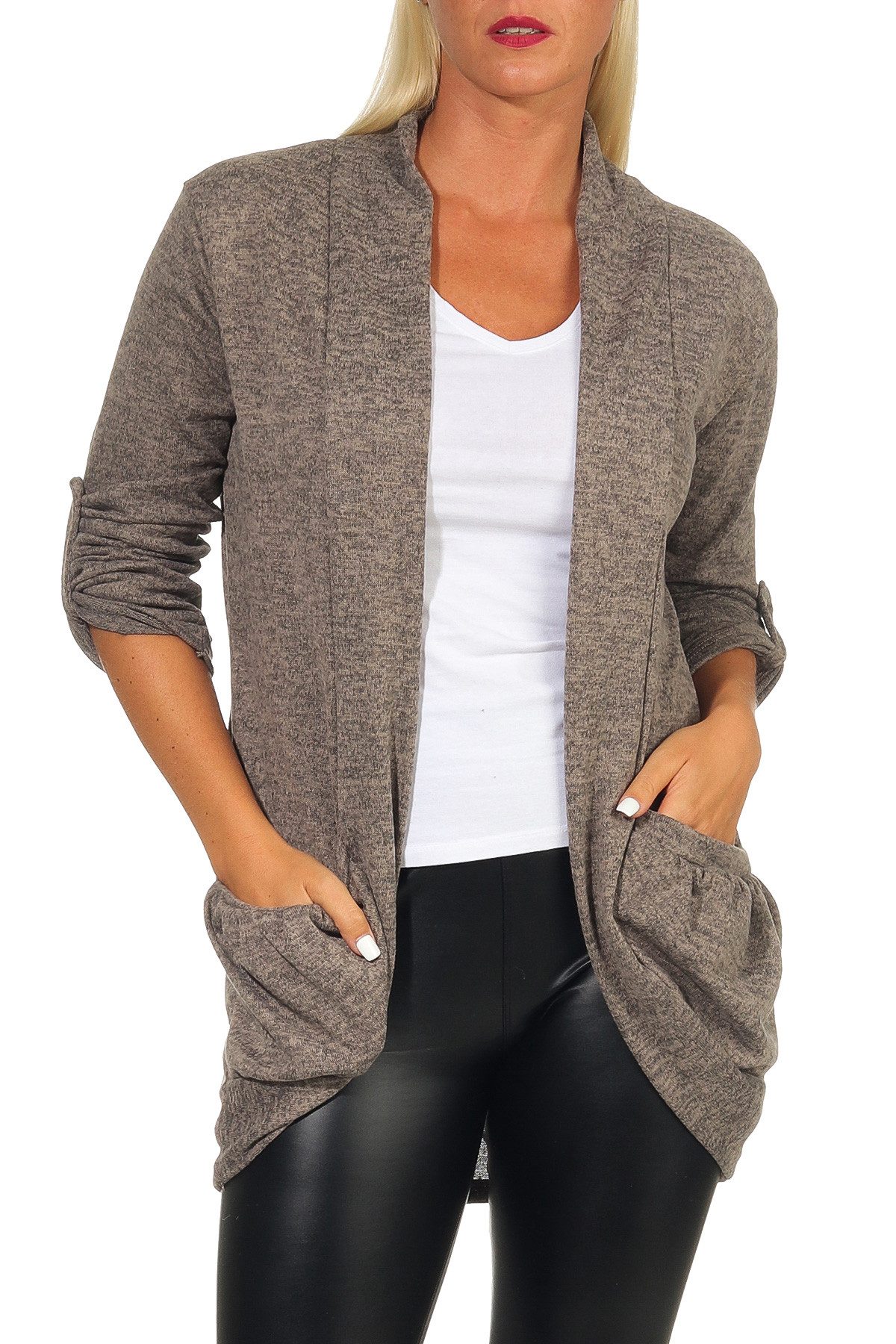 CLEO STYLE Cardigan Damen Strickjacke 402 Beige