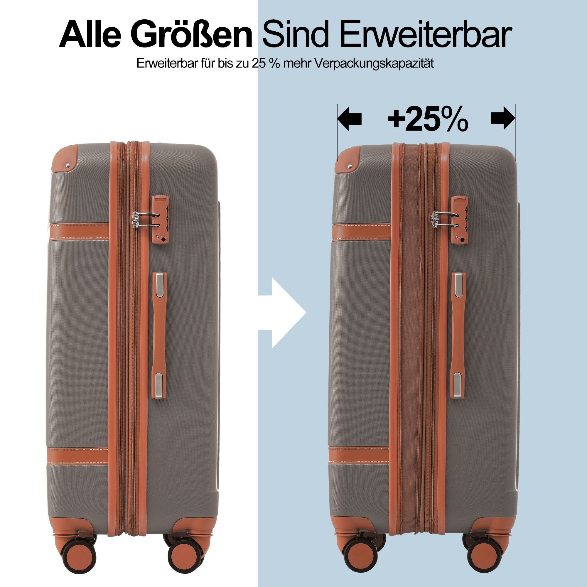 Ulife Trolleyset Kofferset Handgepäck Reisekoffer ABS-Material, TSA Zollschloss, Braun Rollen, tlg) 4 (3