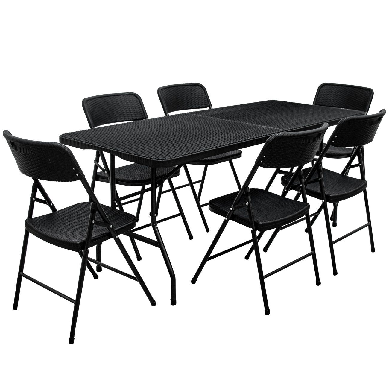 AMANKA Set in 180cm 6 Tisch Stühlen Rattan-Optik Set, Klapptisch Klappbar Garten Sitzgruppe mit