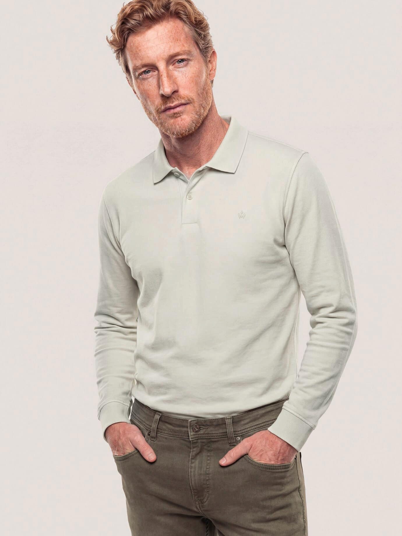 Walbusch Poloshirt Herren Langarmpolo aus weicher Baumwolle Shirt Poloshirt, garment-dyed, extraweich & pflegeleicht