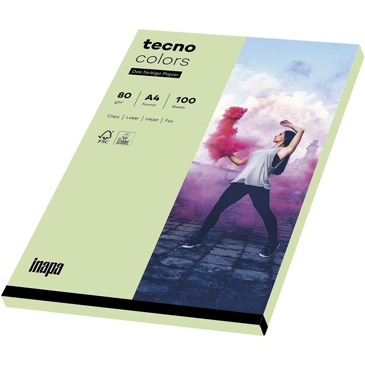 Inapa tecno Drucker- und Kopierpapier Rainbow, Pastellfarben, Format DIN A4, 80 g/m², Kleinpack mittelgrün