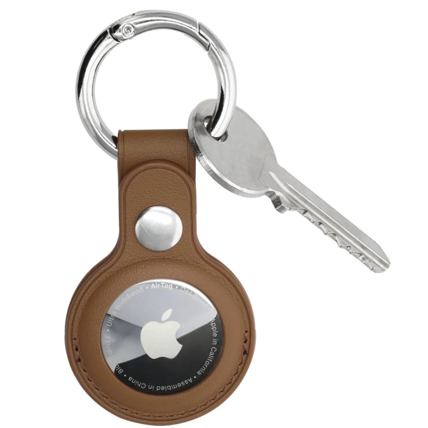 Hama Handyhülle Anhänger Case Tasche Braun für Apple AirTag, Etui Cover Schlüsselanhänger mit Karabiner Ring Keyring Schutzhülle