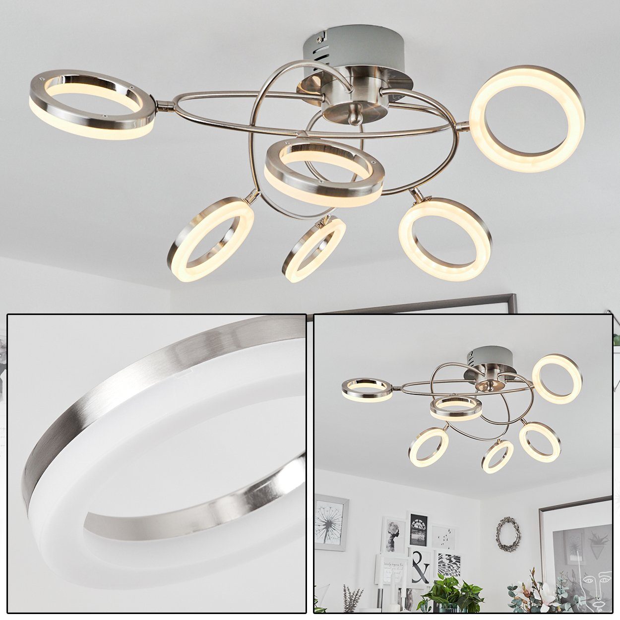 hofstein Deckenleuchte »Agna« Deckenlampe aus Metall/Kunststoff in  Nickel-matt/Weiß, 3000 Kelvin, dimmbar über Wanddimmer (nicht inkl), LED 4,  320 Lumen