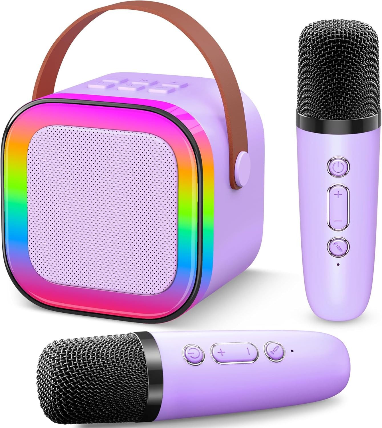POPOLIC Karaoke Maschine für Kinder, Mini Karaoke Maschine mit 2 Mikrofonen Bluetooth-Lautsprecher (tragbarer Bluetooth-Lautsprecher mit LED-Lichtern und Stimmeffekten)