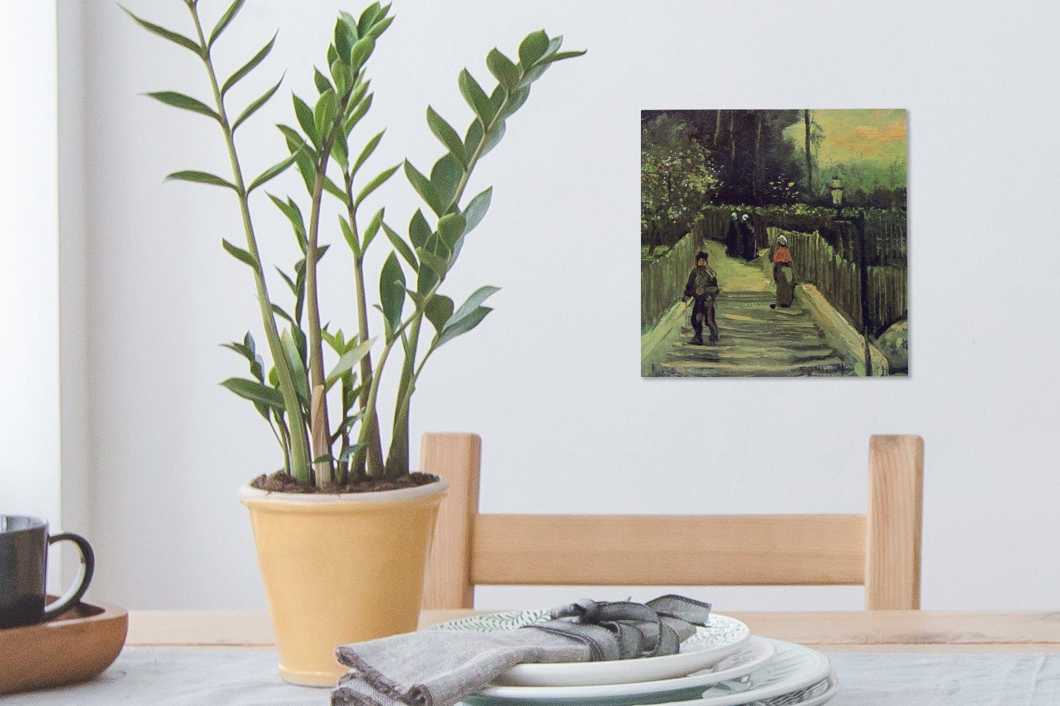 Montmartre Schräger Wohnzimmer Leinwandbild Vincent van für - Schlafzimmer OneMillionCanvasses® in St), Weg Bilder (1 Leinwand Gogh, bunt