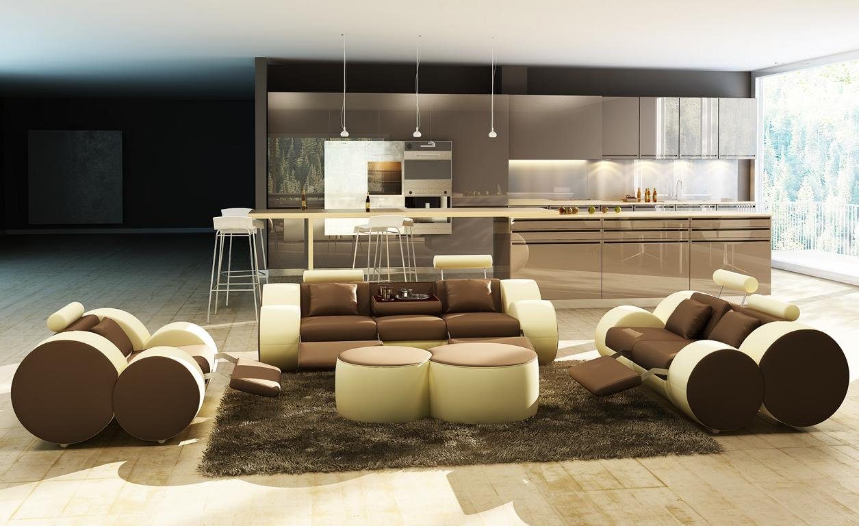 3+2 Wohnzimmer, Europe Sofa Sofagarnitur in Set Design Sofa Made Couch Polster Leder JVmoebel